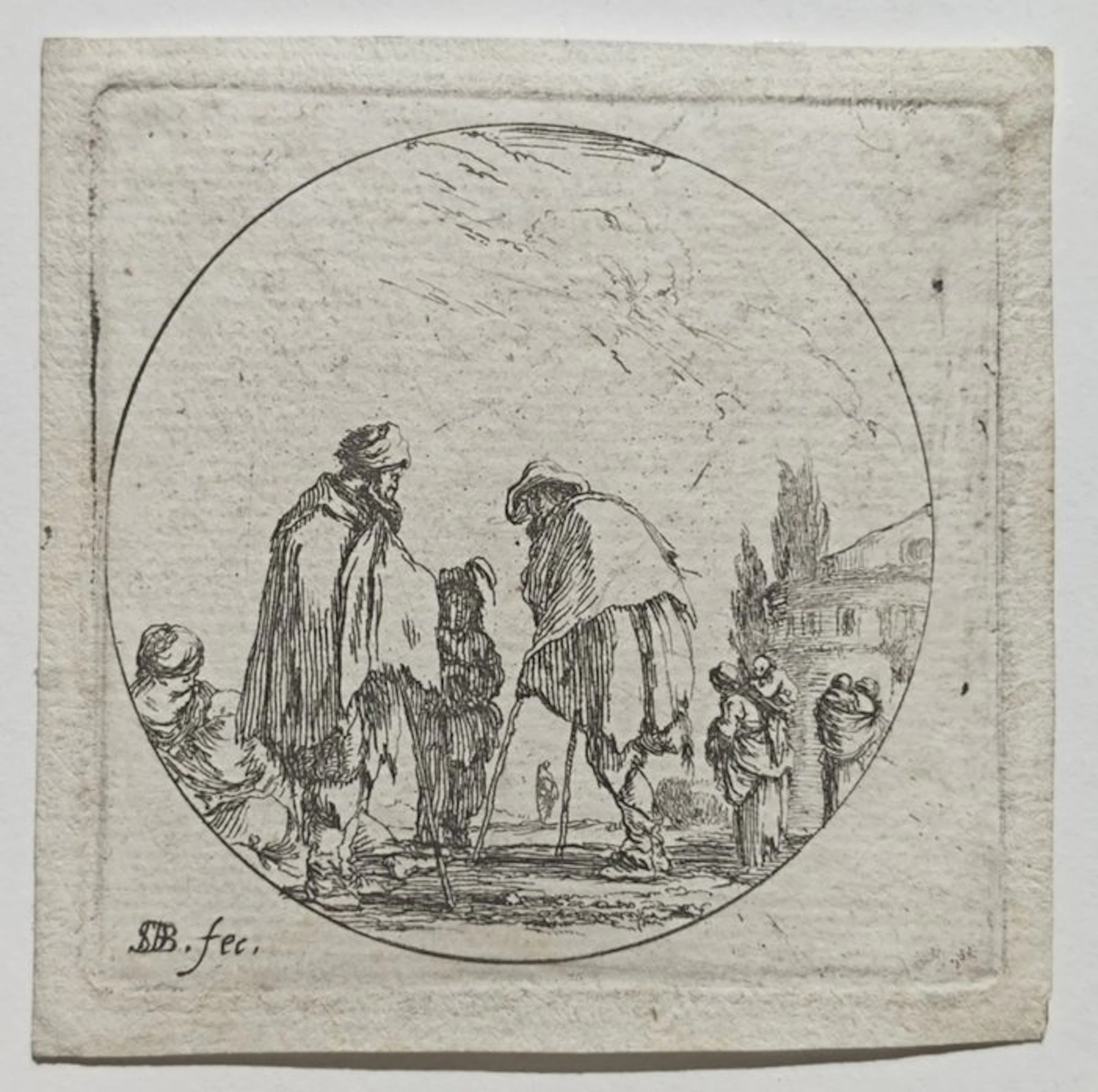 Stefano Della Bella (1610-1664) - Mendicante che cammina con le stampelle