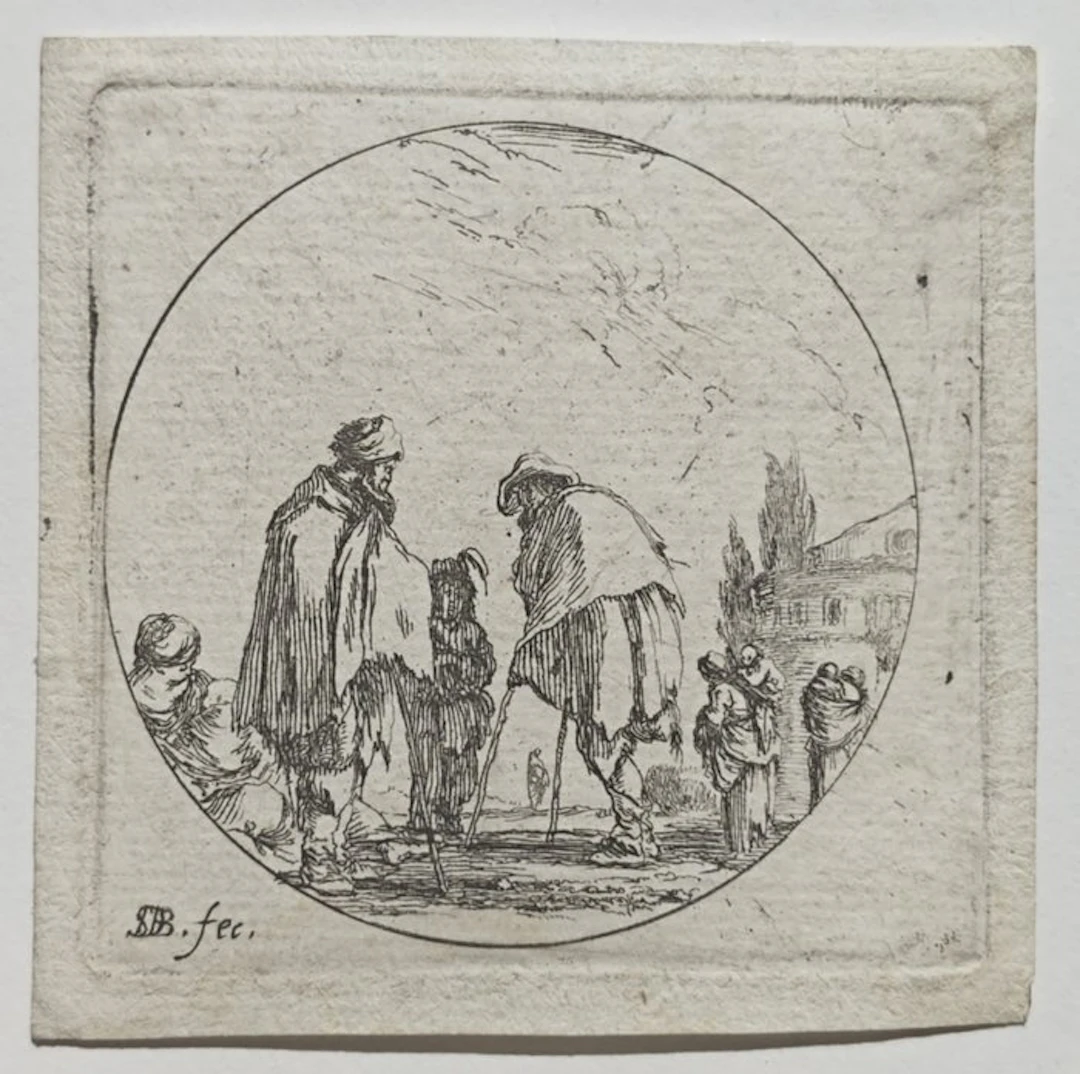 Stefano Della Bella (1610-1664) - Mendicante che cammina con le stampelle