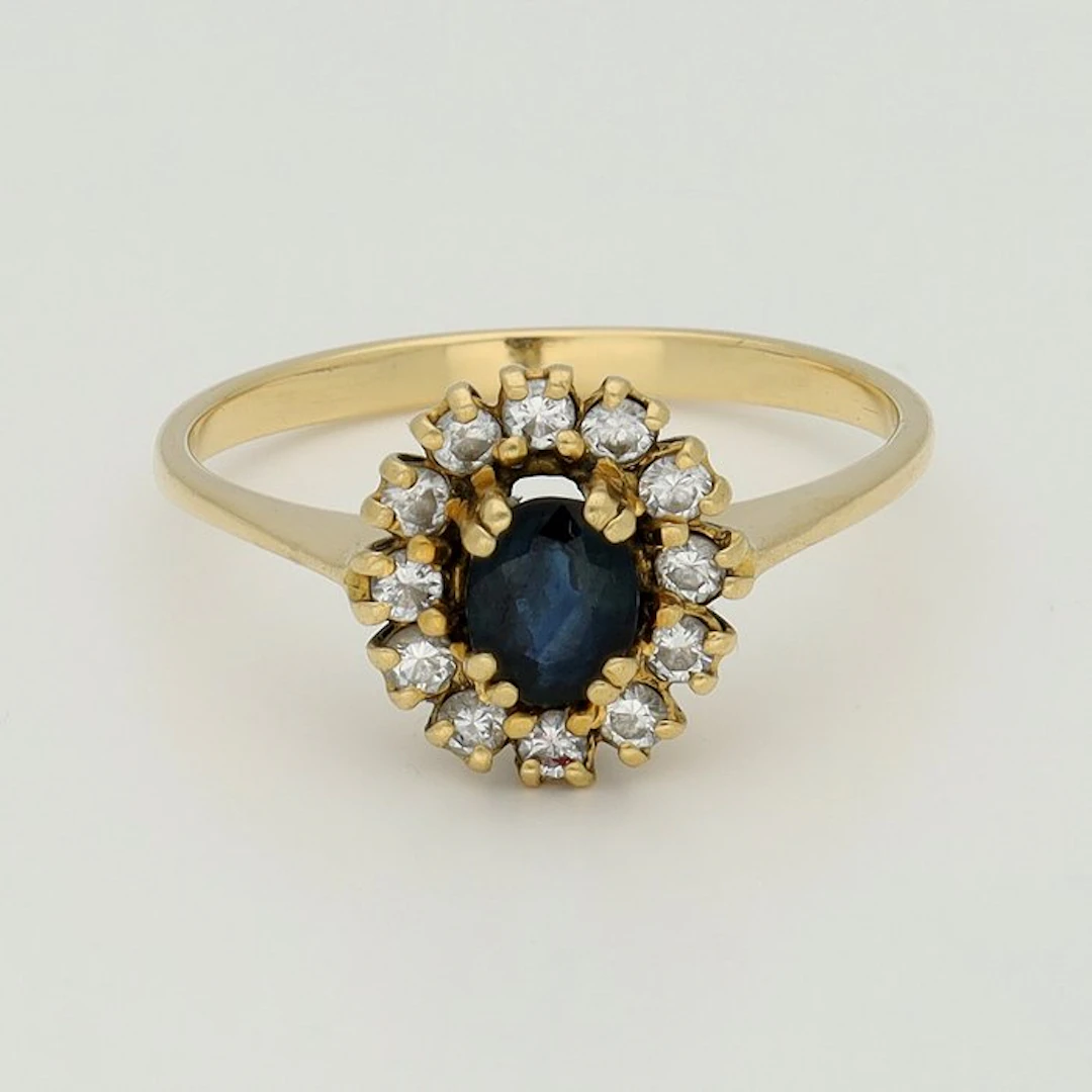 No reserve price - Ring - 18 kt. Yellow gold Diamond (Natural) - Sapphire