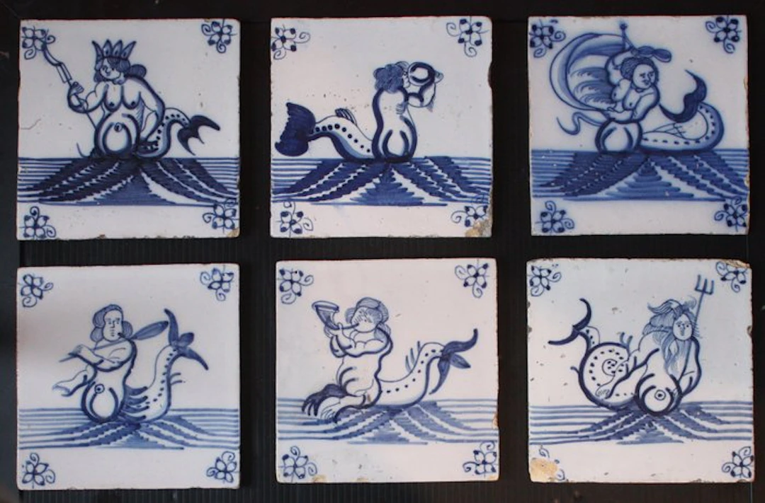 Antique Tile (6) - Diverse sea creatures - Delft