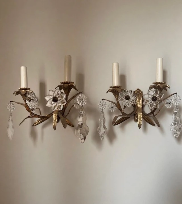 Wall sconce (2) - Pair of French Art Nouveau floral wall...