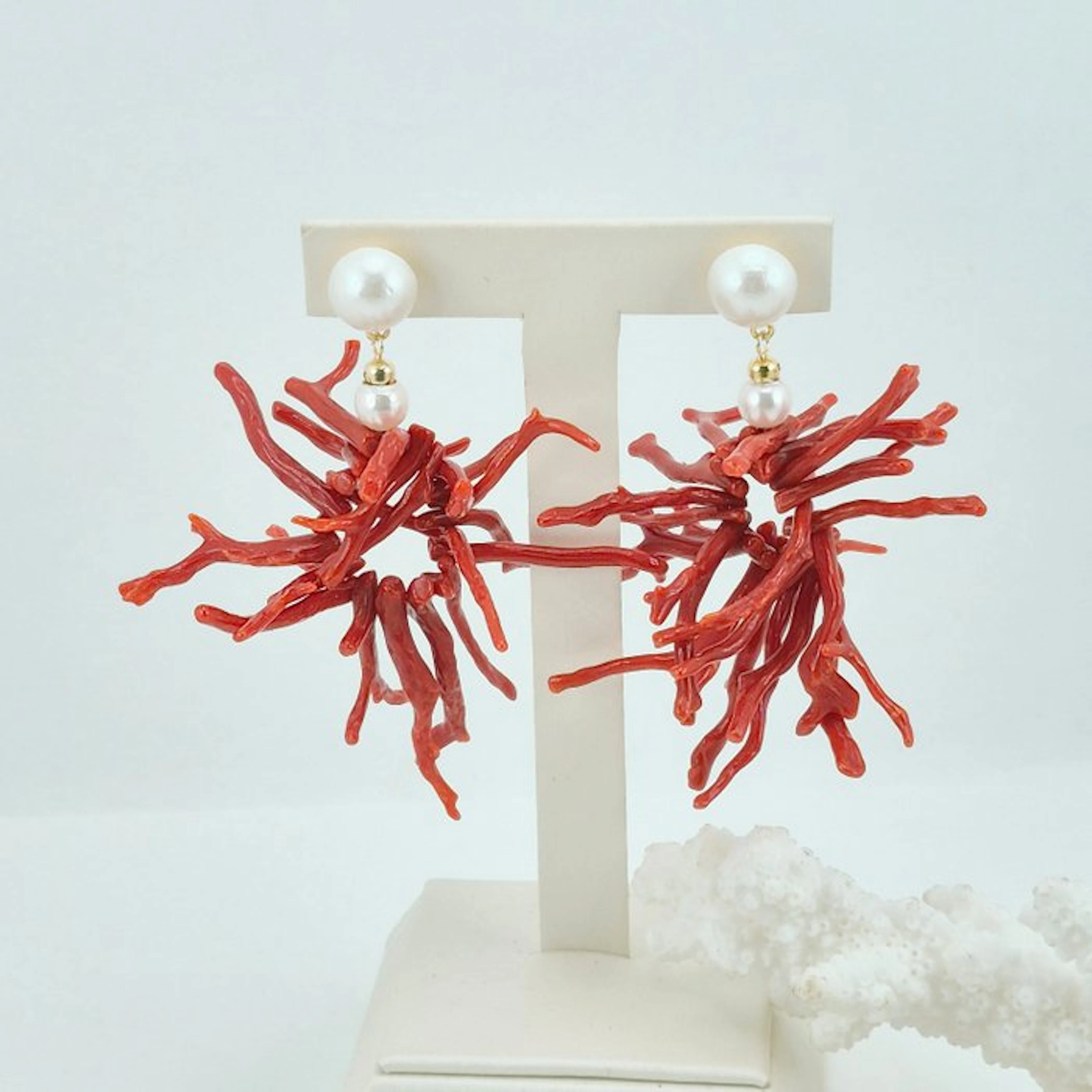 Coral - Silver, Gold-plated - Earrings - CORALLO MEDITERRANEO