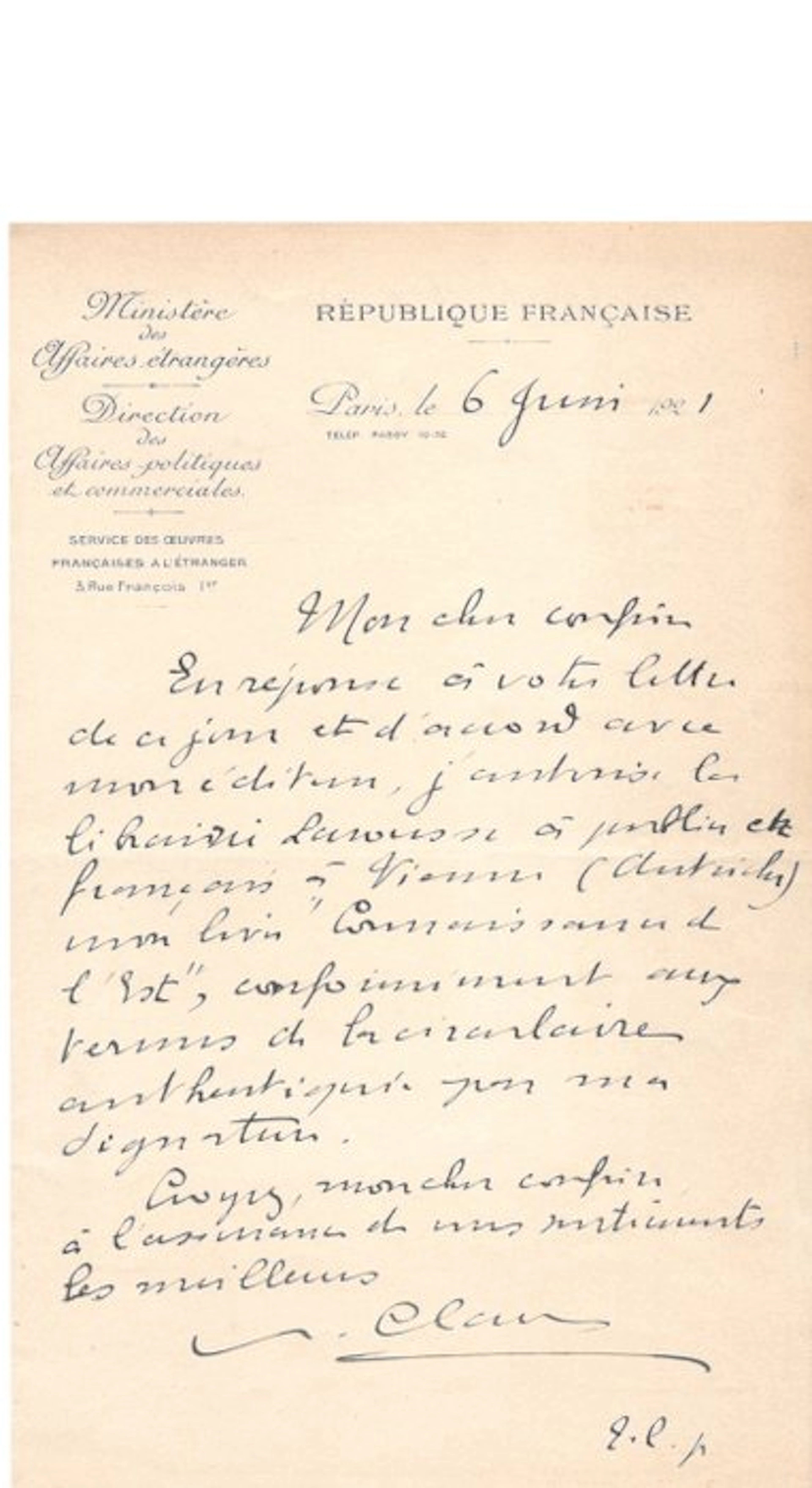 Paul Claudel (1868-1955) - L.A.S à l'éditeur Larousse au...