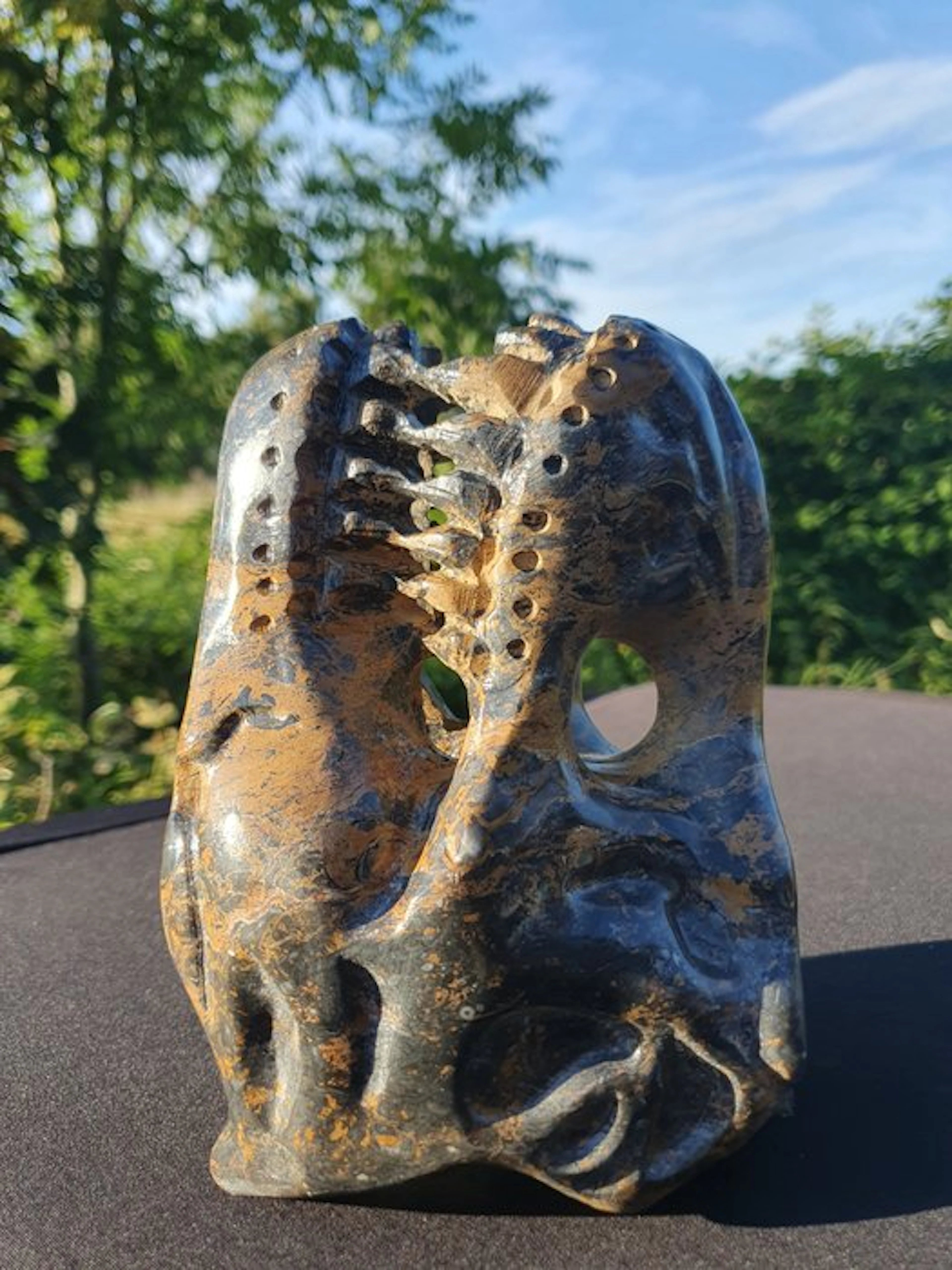 Large Hand-Carved T-Rex Dinosaur Skull - Copper Jasper...