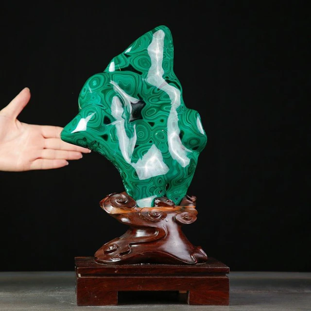 Museum-Quality Malachite Natural Sculpture with Hypnotic...