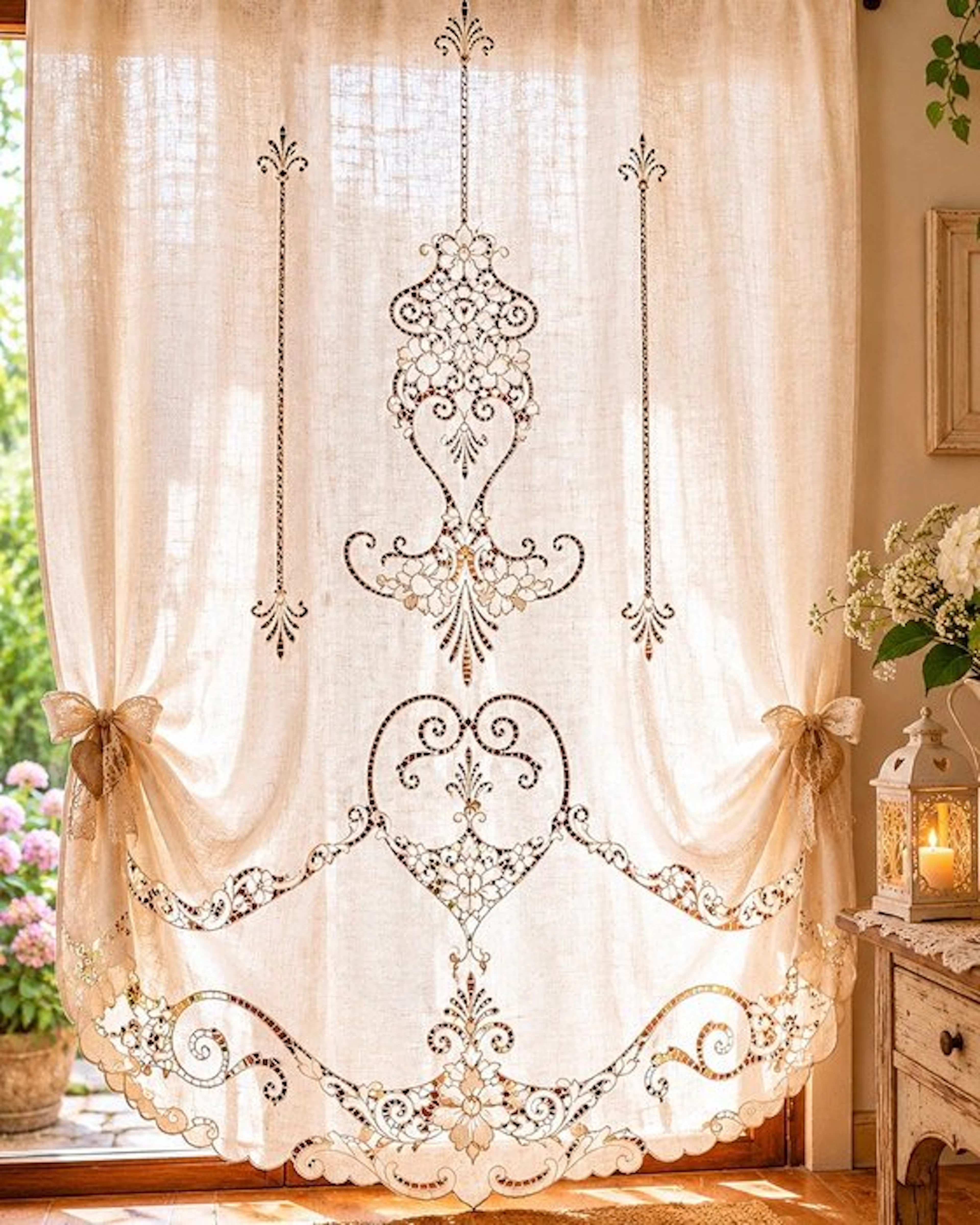 Embroidery - 300 cm - 260 cm - Handmade Richelieu curtain