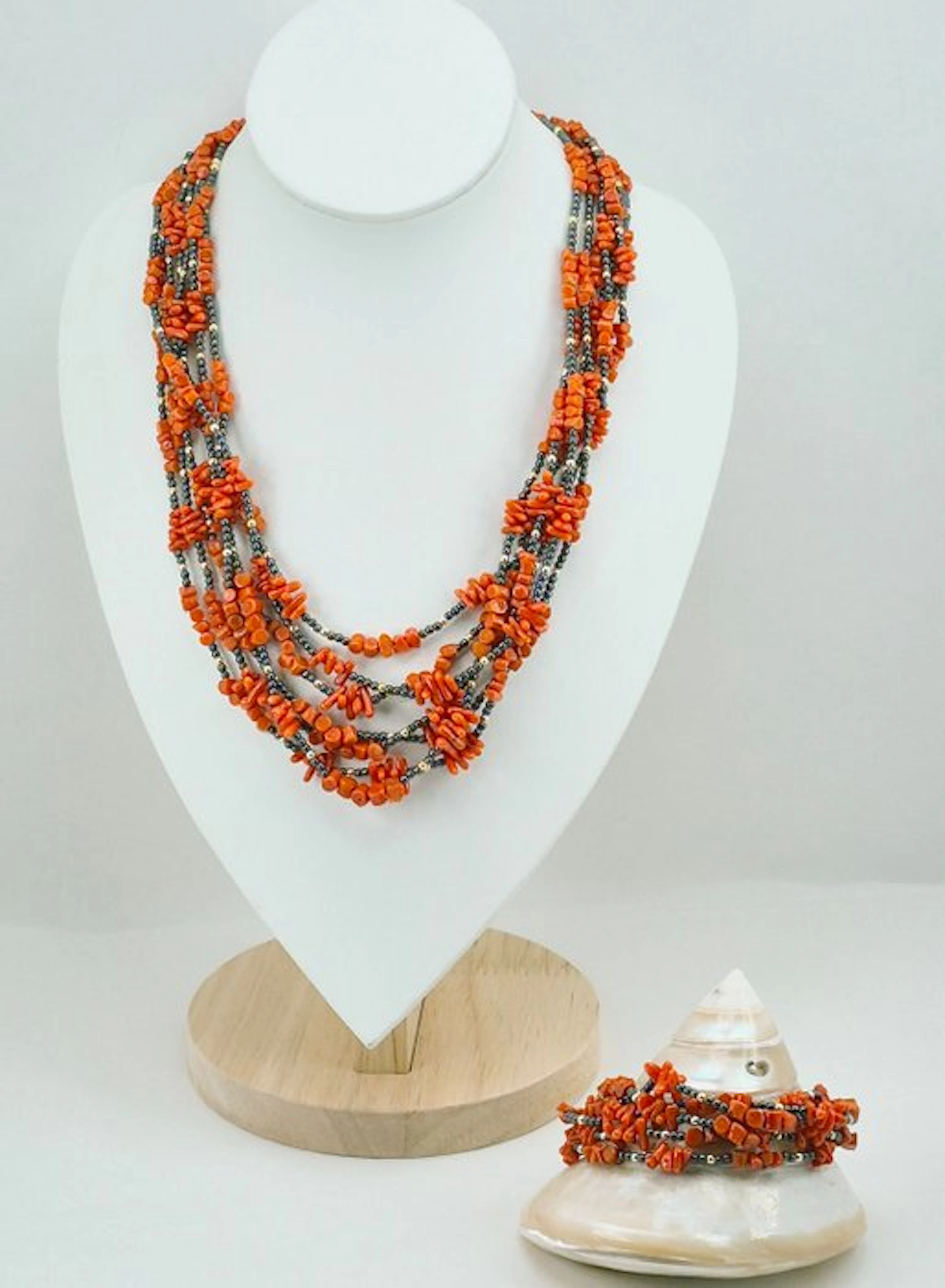 Coral - Silver, Gold-plated - 2 piece jewellery set - CORALLO MEDITERRANEO