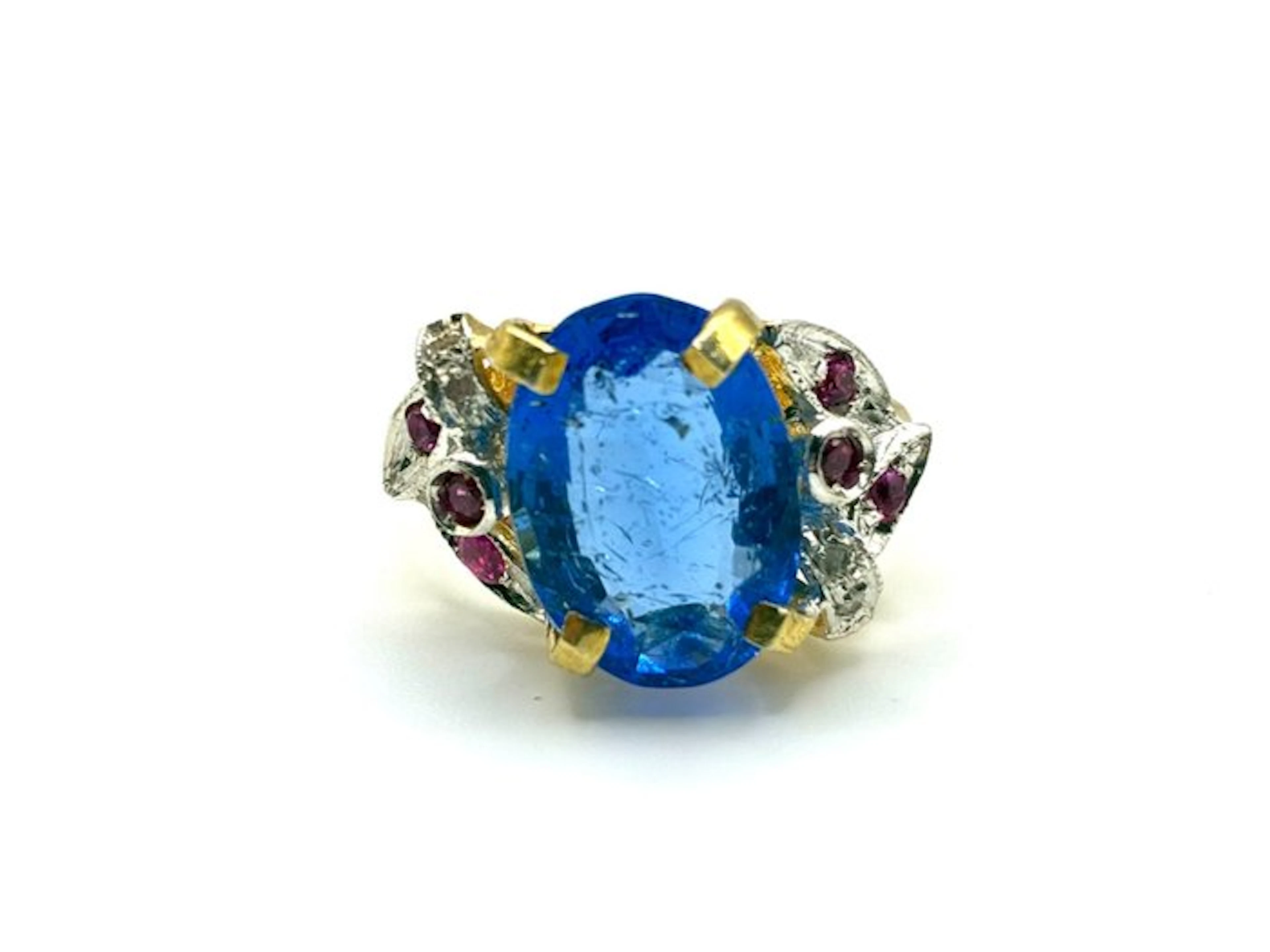 No reserve price - Ring - 9 kt. Yellow gold, Silver Sapphire - Diamond - Rubini