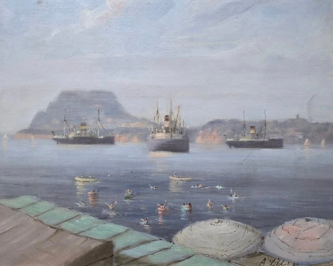 Antonio D'Urso (1934-2015) - Paesaggio Marino con bagnanti