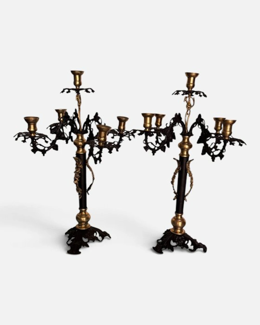 Candelabrum (2) - Spelter, Brass - Louis XV with five flames