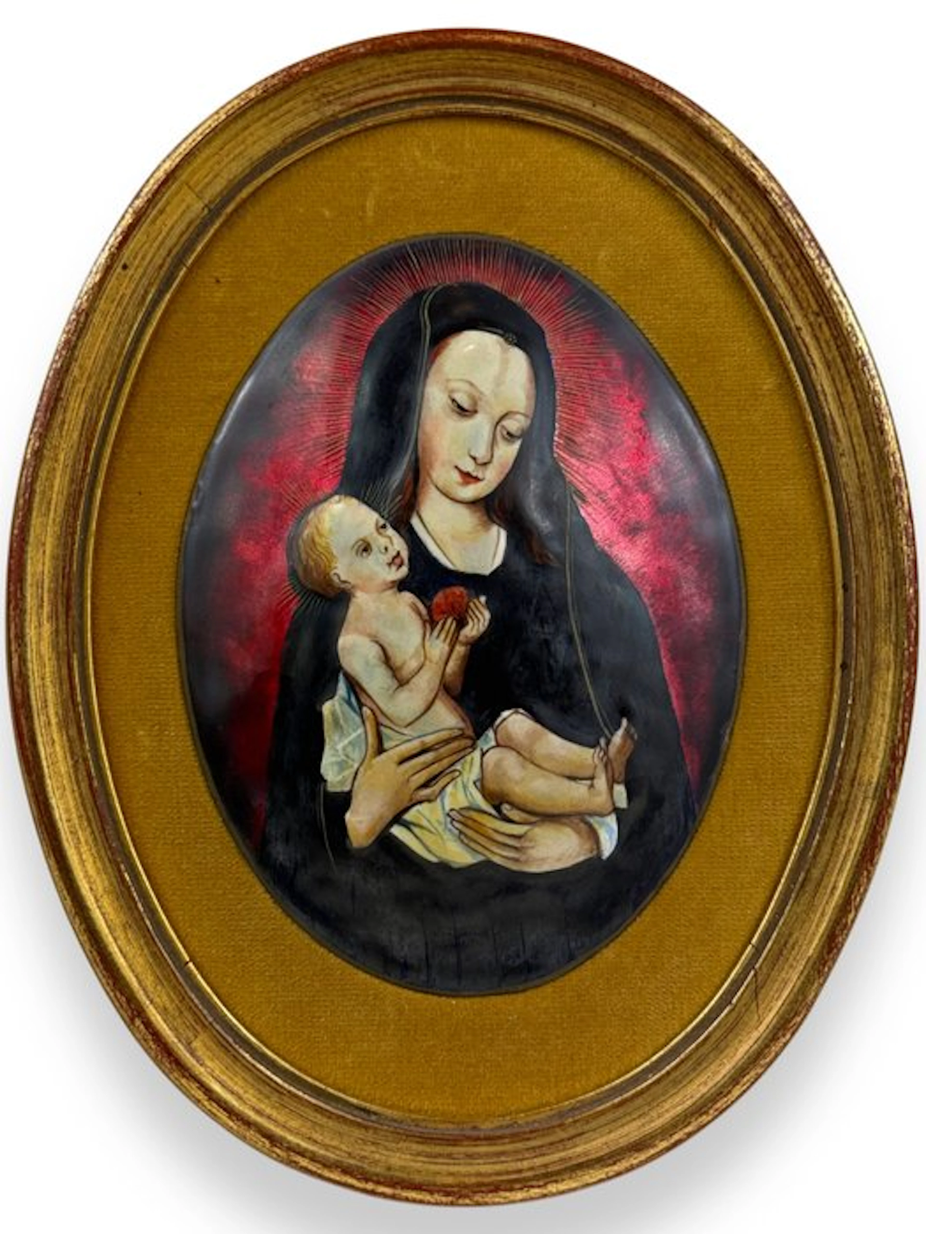 Panel - Neo-medieval style - Enamel on slate - Madonna with Child