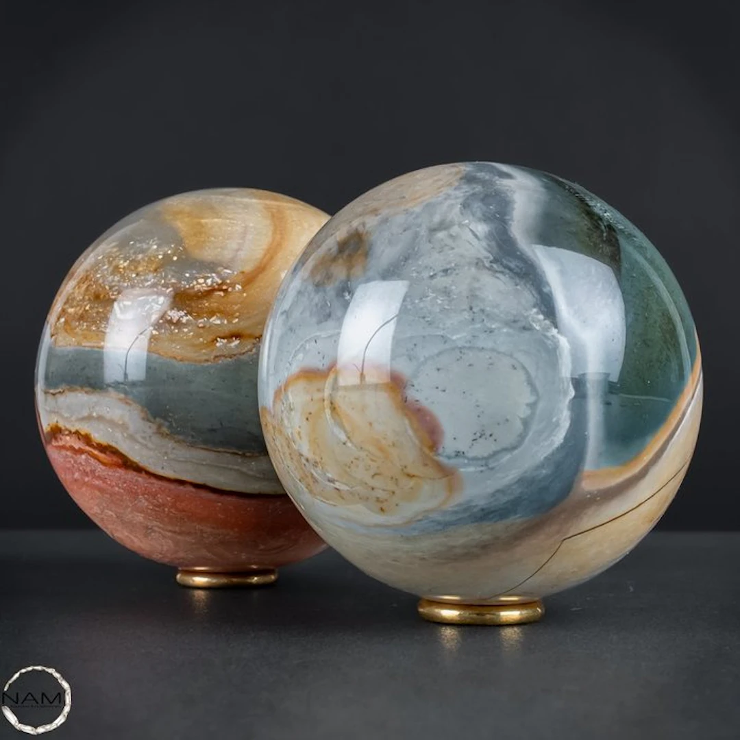 Polychrome Jasper Sphere Duo – Fascinating natural patterns- 2453.31 g - (2)