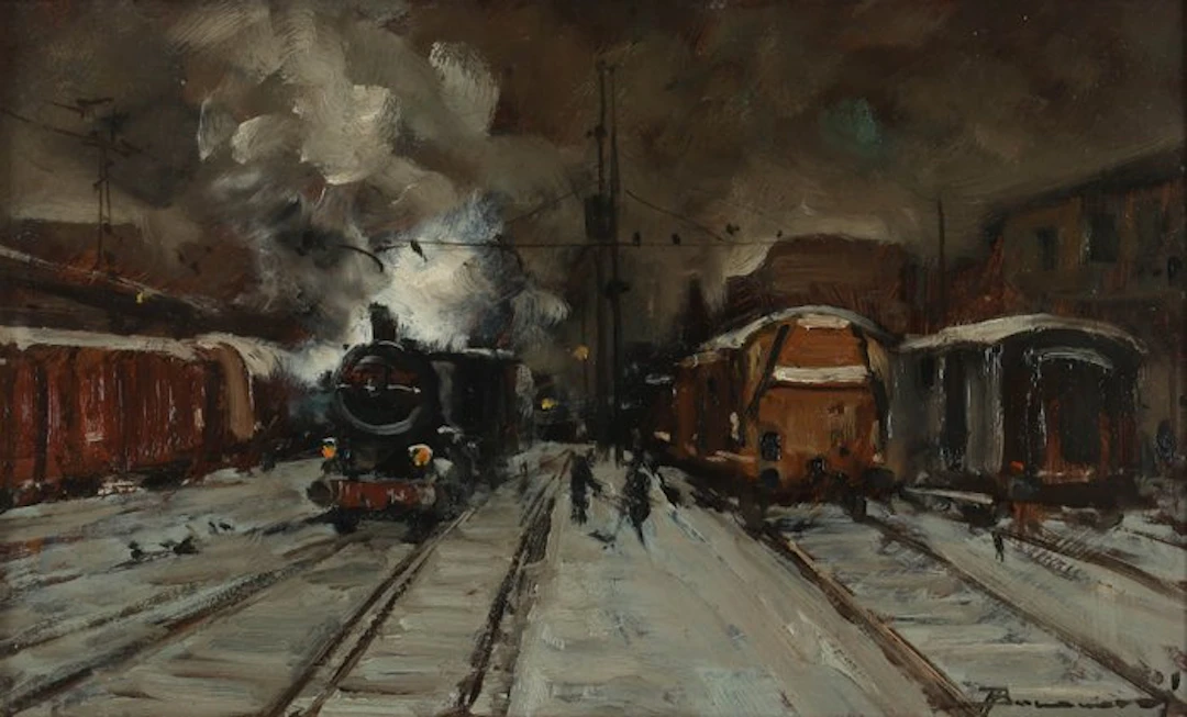Arturo Bonan (1920-2010) - Winter at the Railway Depot