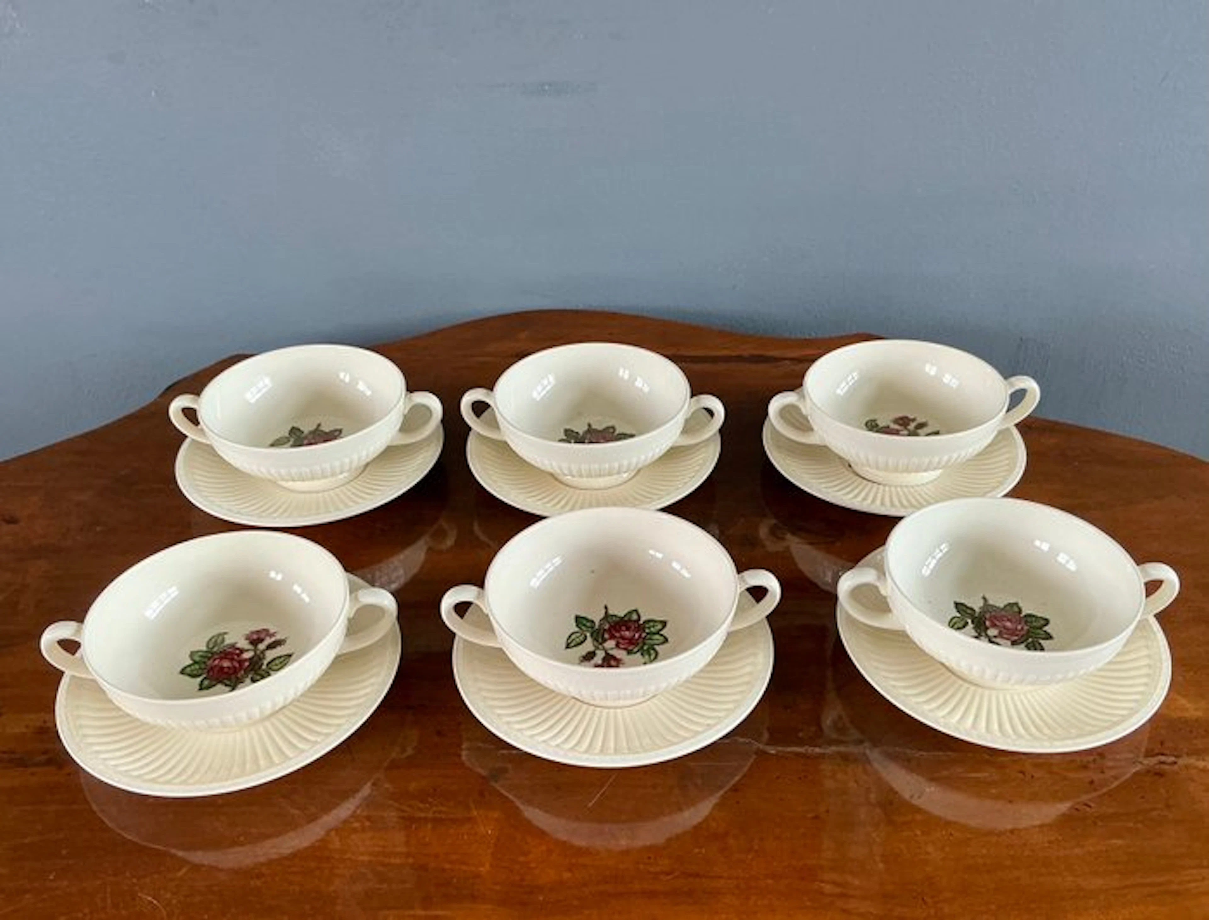Wedgwood - Dinner set (6) - Moss Rose - Porcelain - Soup bowls with saucers