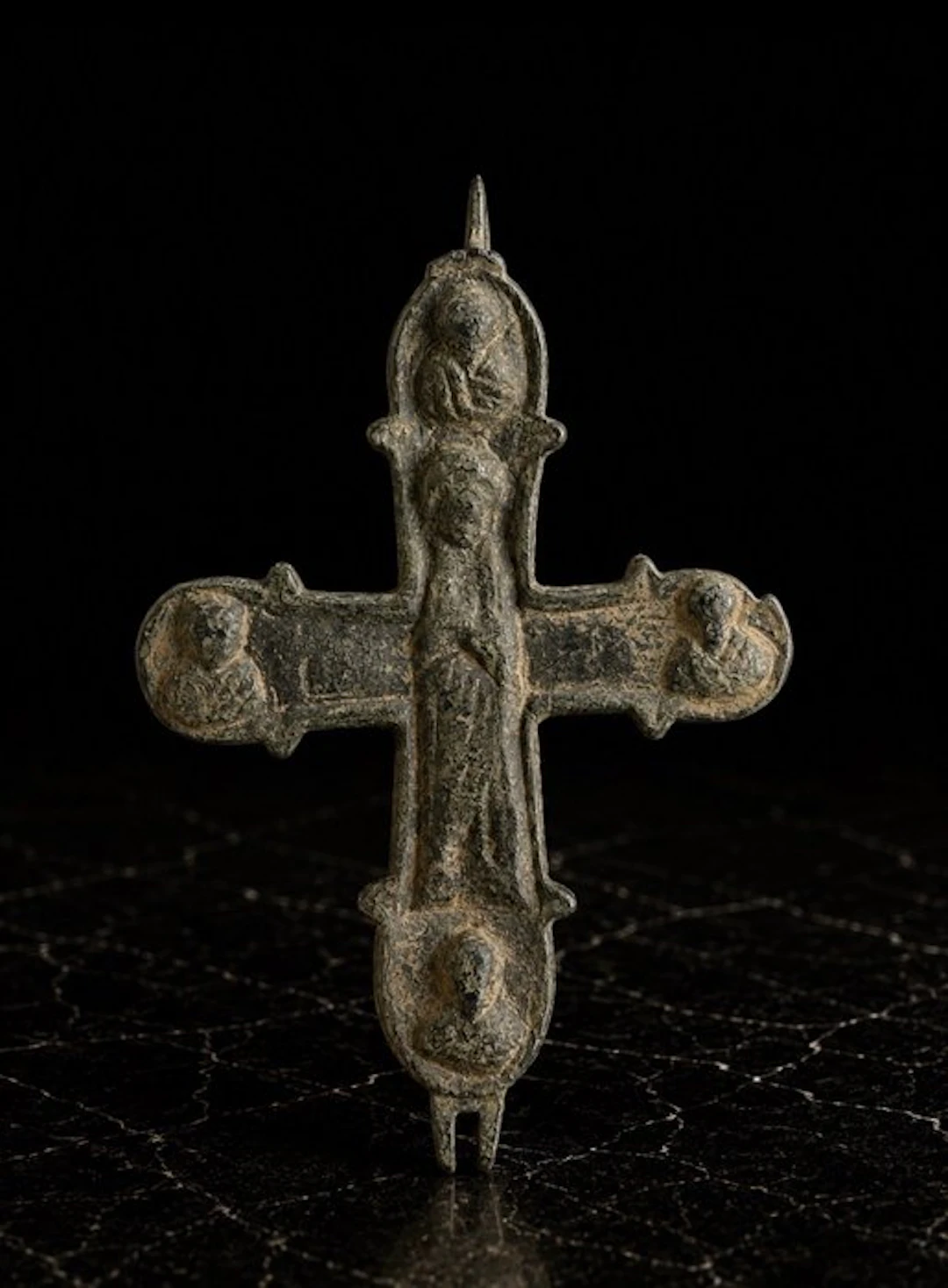 Byzantine Bronze Reliquary Cross (Enkolpion) with...