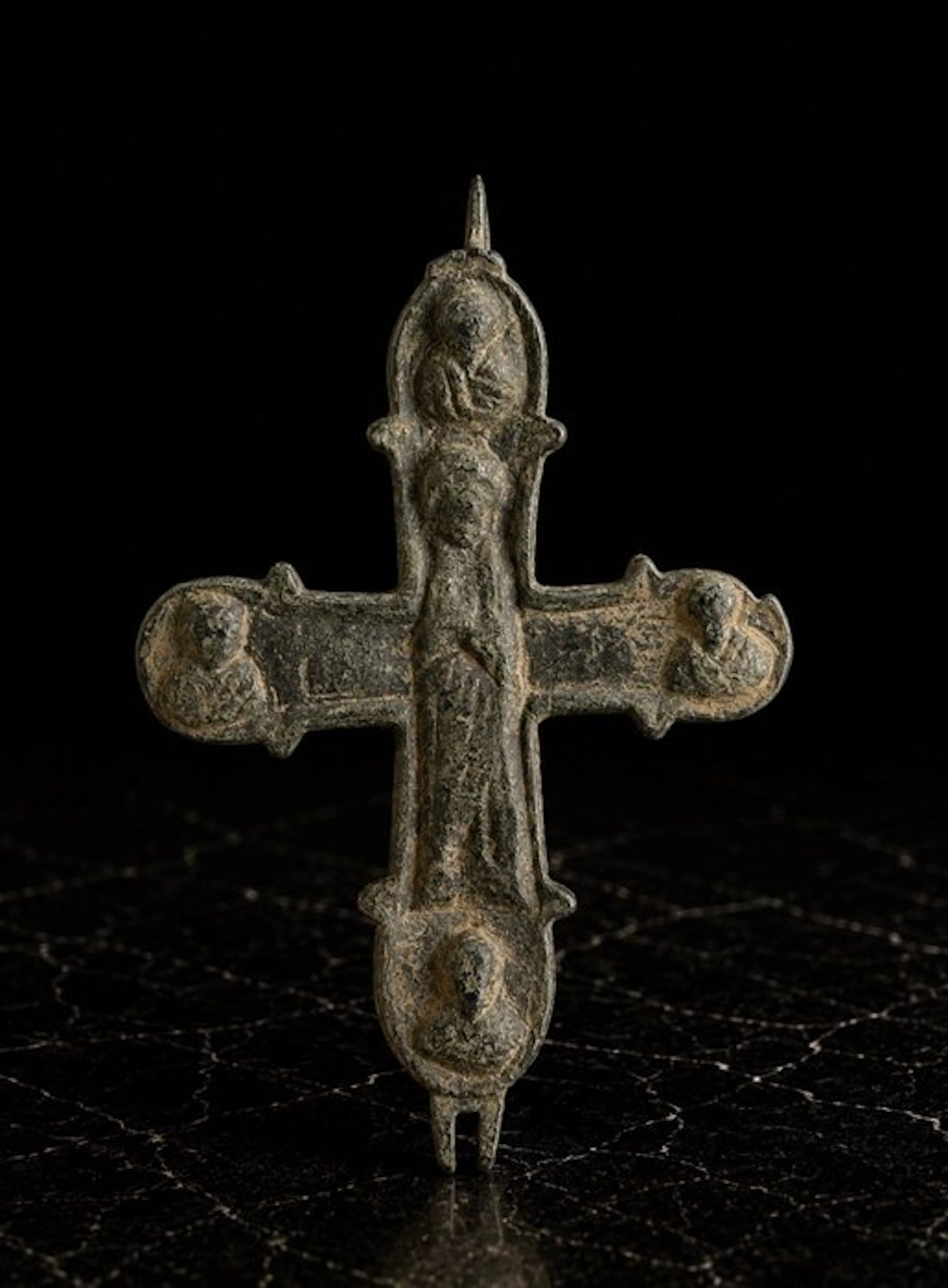 Byzantine Bronze Reliquary Cross (Enkolpion) with...