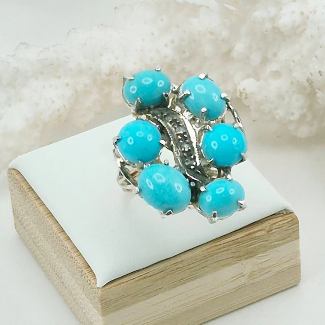 Turquoise - 9 kt. - Yellow gold, Silver - Ring - Turquoise Arizona