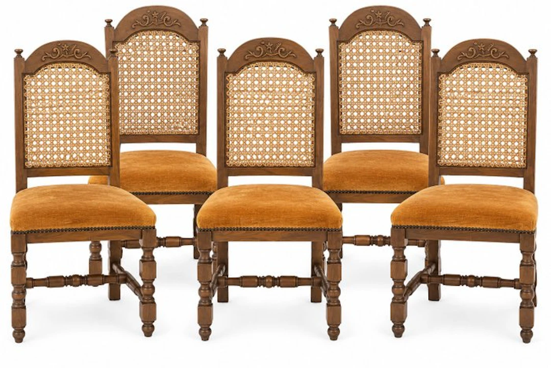 Chair (6) - Wood, Rattan, Velvet