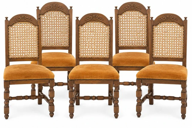 Chair (6) - Wood, Rattan, Velvet
