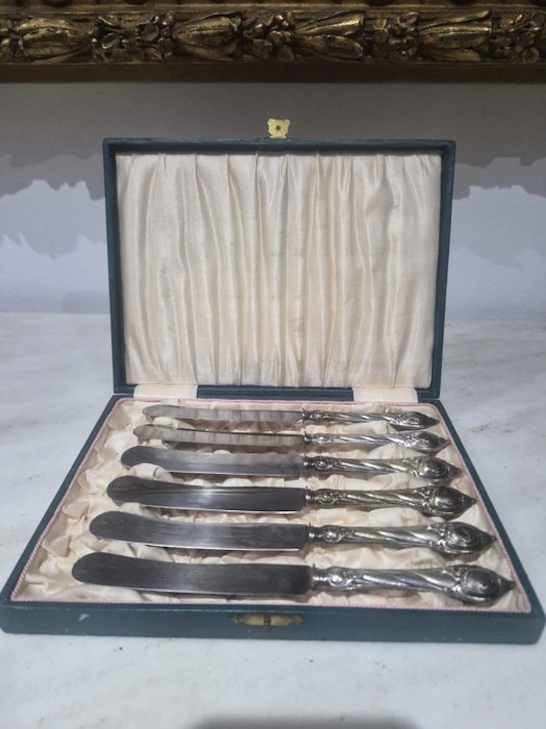 Table knife set (6) - Silverplated, Steel - Set of 6 Art Nouveau fruit knives