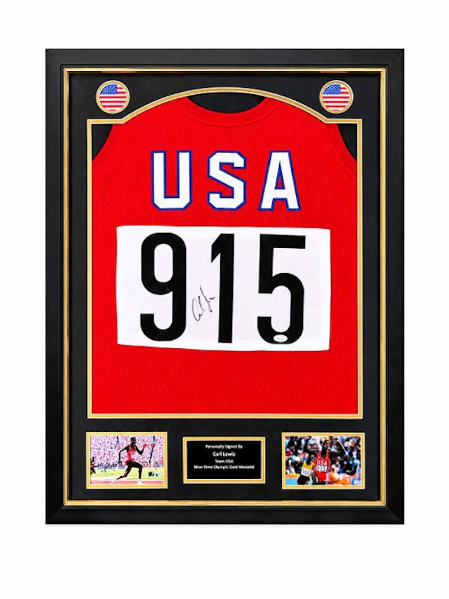 USA - Carl Lewis Signed — Framed - Jsa Coa - Track & Field Jersey