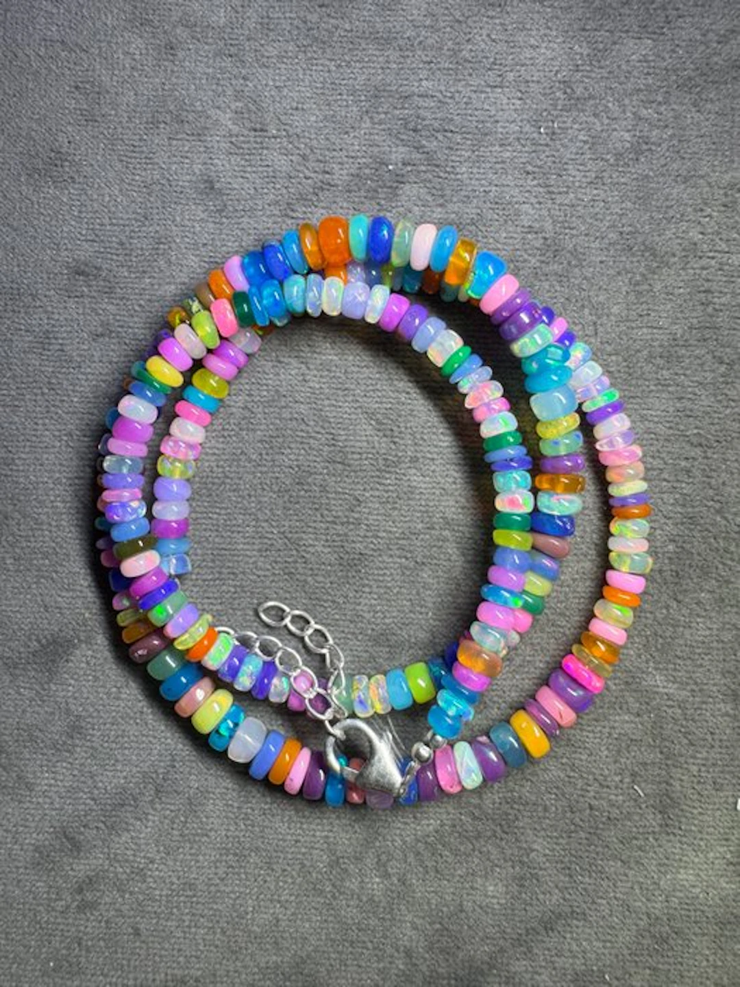 Multicolored opal necklace from Ethiopia + 925 silver