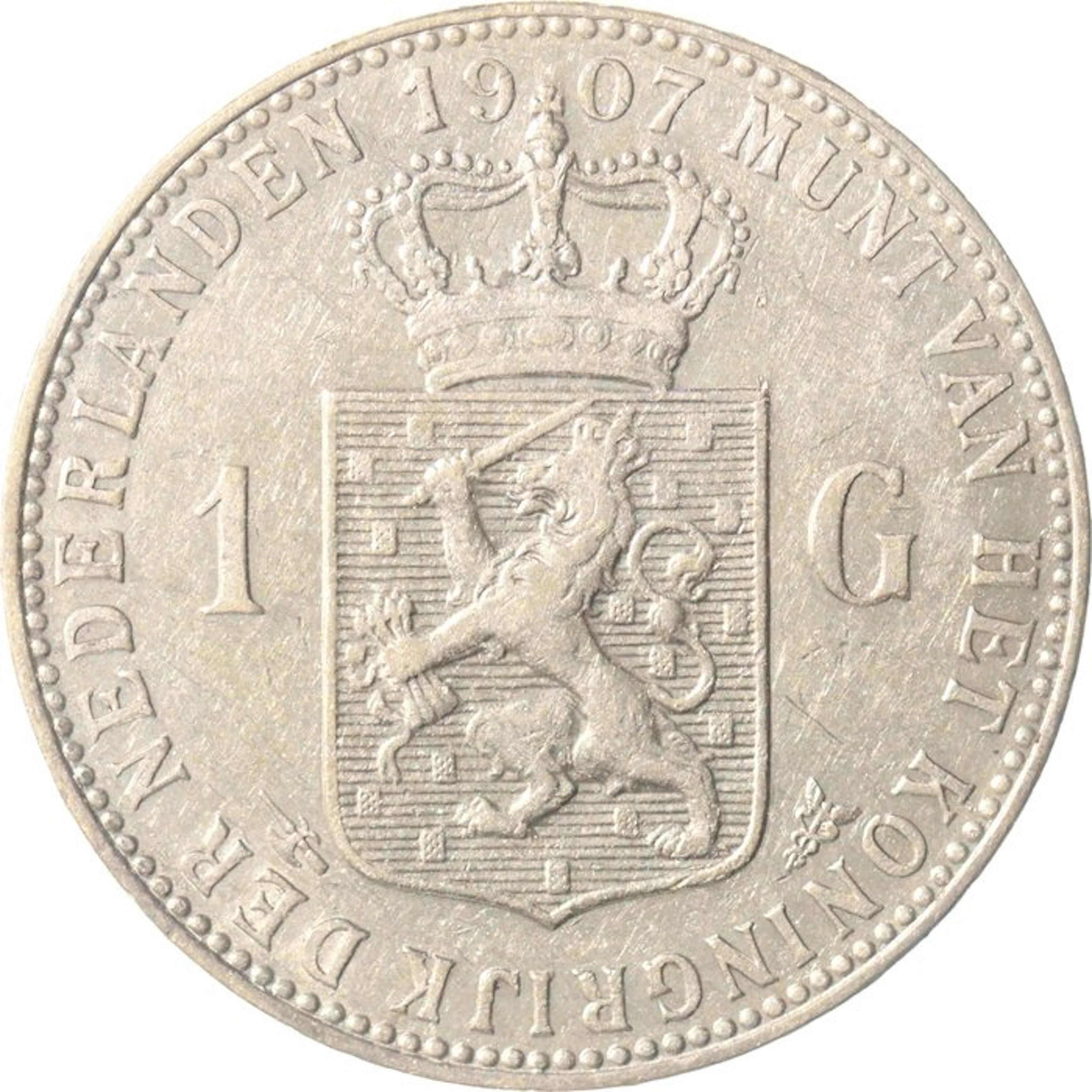 Netherlands. Wilhelmina. 1 Gulden 1907 (No reserve price)