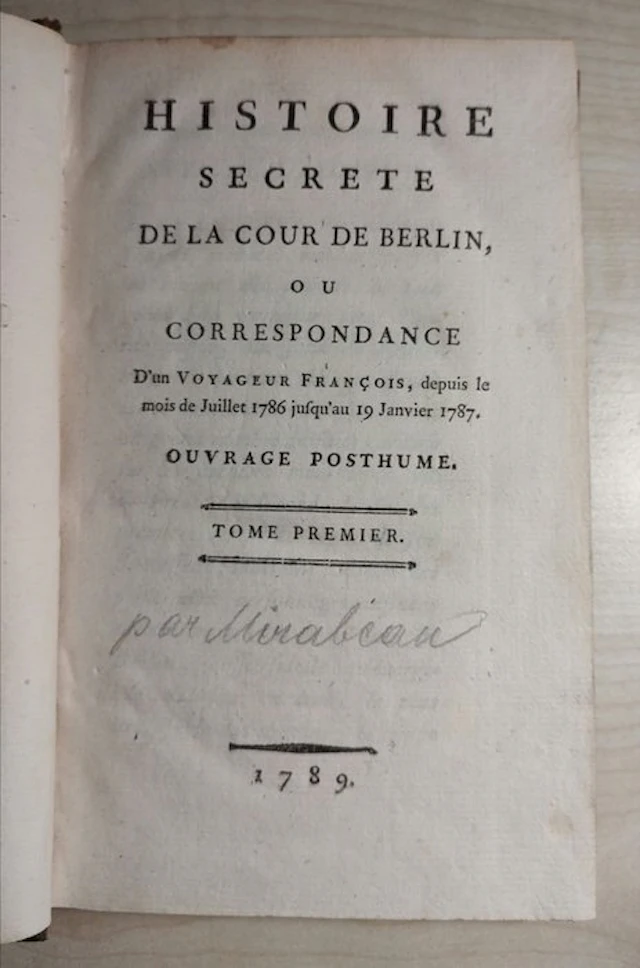 Mirabeau - Histoire Secrete de la Cour de Berlin, ou Correspondance - 1789