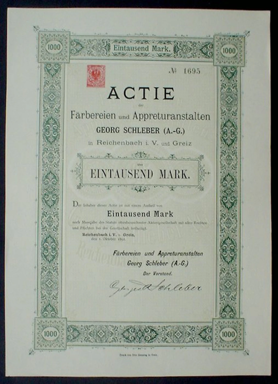 Germany. Färbereien und Appreturanstalten Georg Schleber...