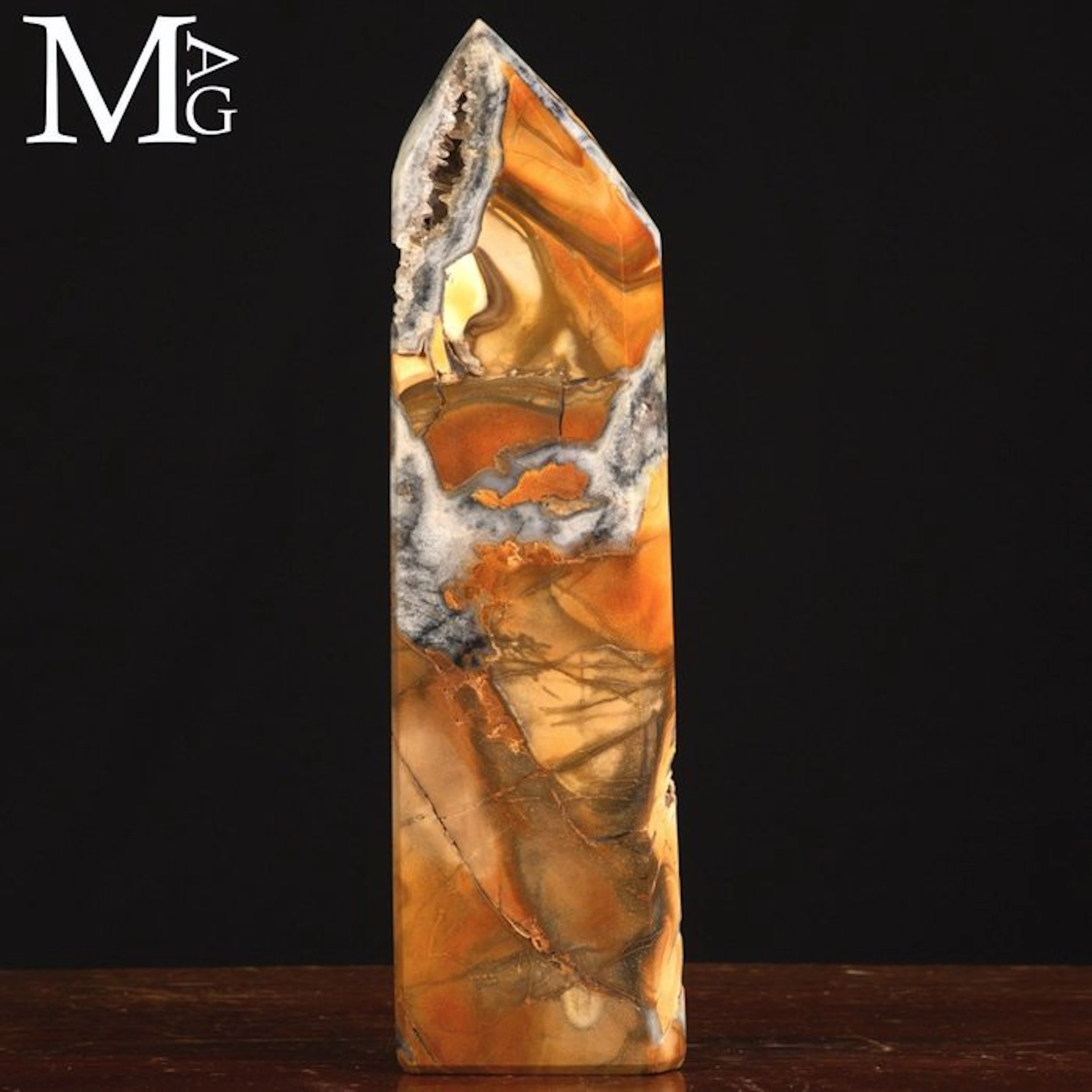 Vibrant Polished Brecciated Quartz with Rich Ochre Hues...