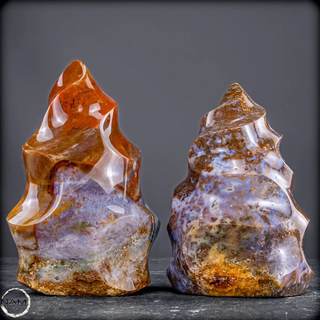 Ocean Agate Flame Set – Two Extraordinary Natural...
