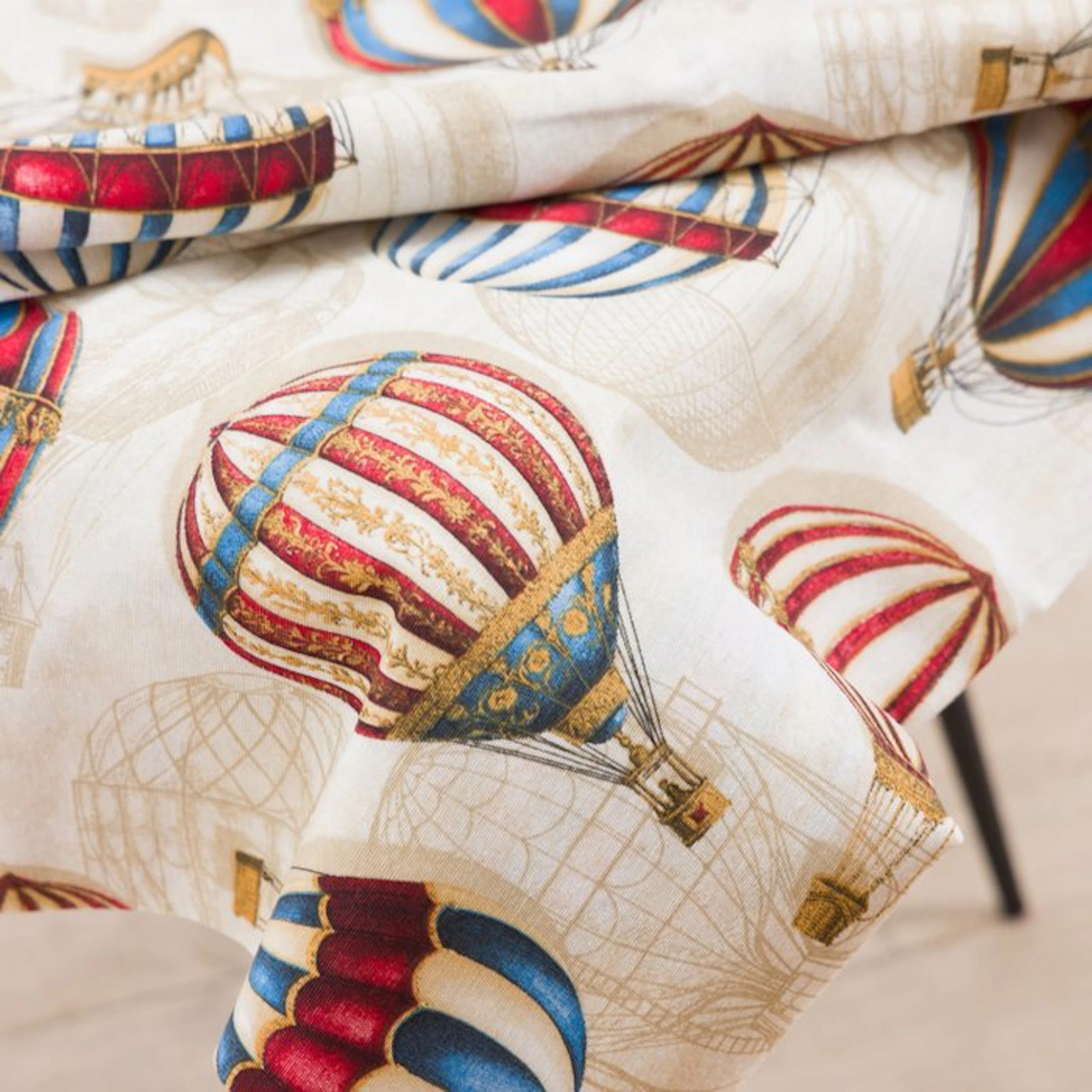 BA148 - Blue Hot Air Balloon Decorative Fabric – Vintage...