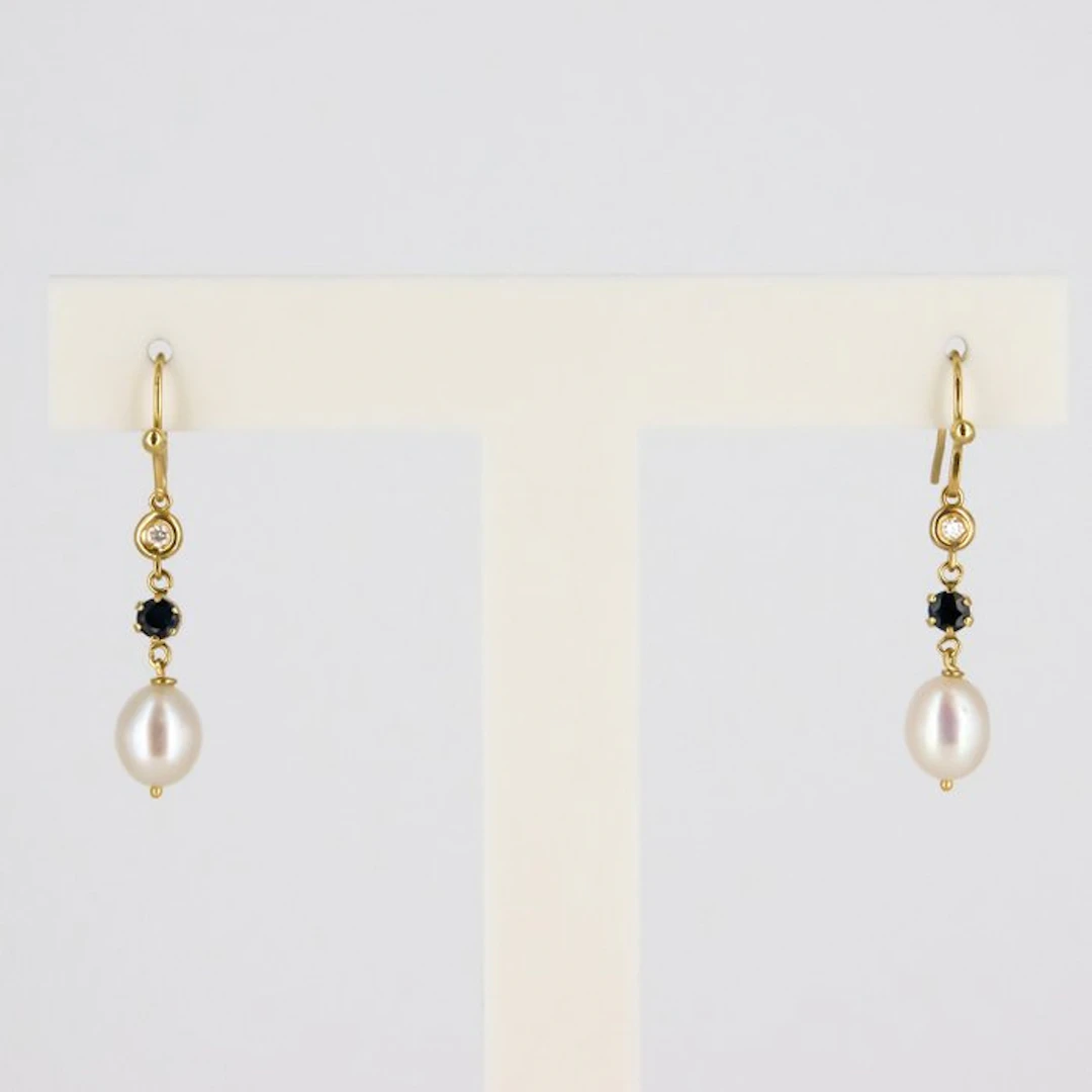 Earrings - 18 kt. Yellow gold Sapphire - Diamond