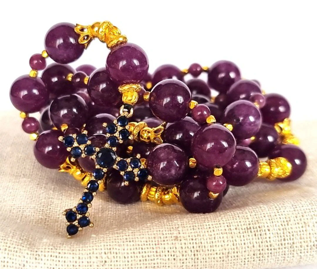 Sugilite – Devotional Rosary – Floral Cross – Kingship of...