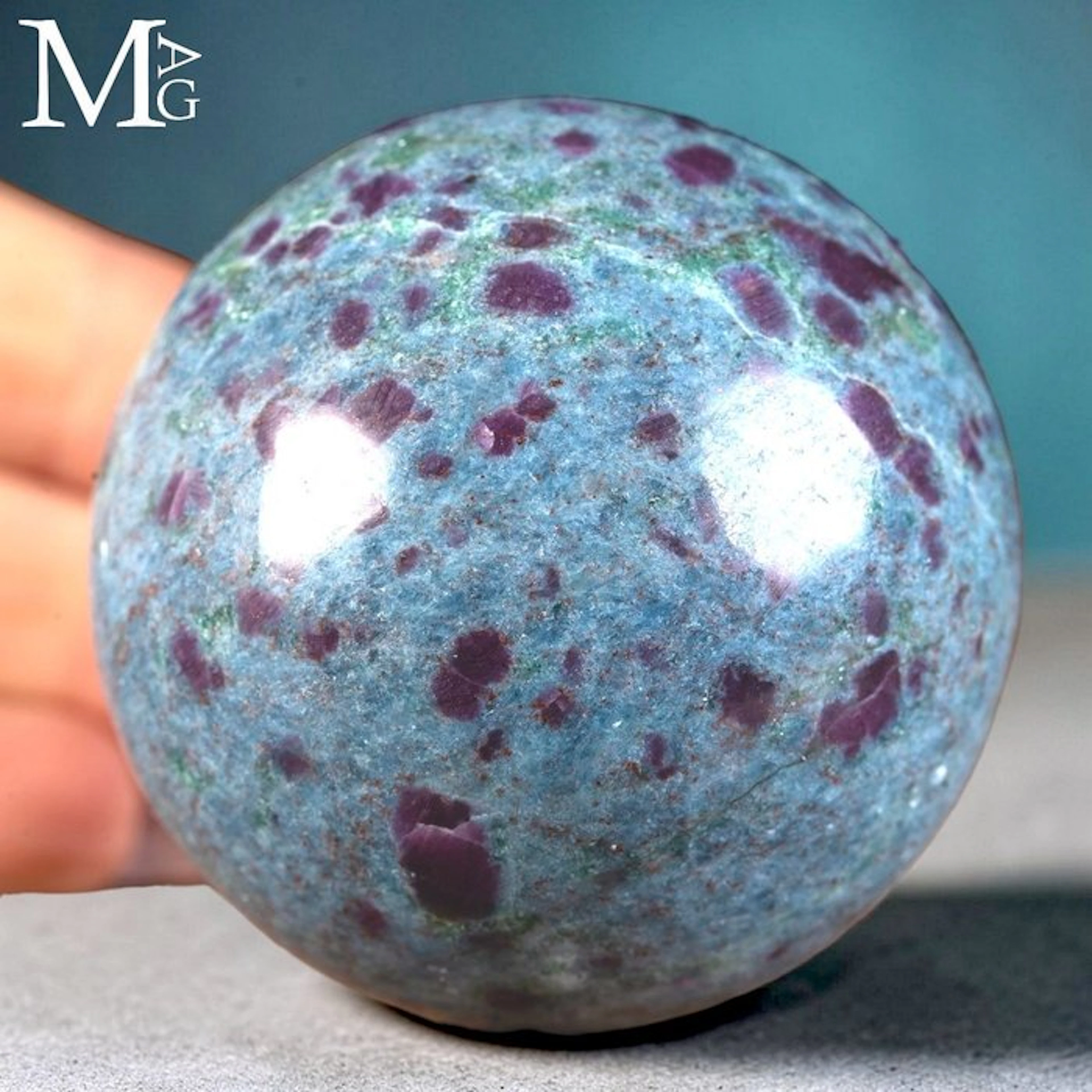 Blue Kyanite Sphere with Gemmy Ruby Inclusions from India