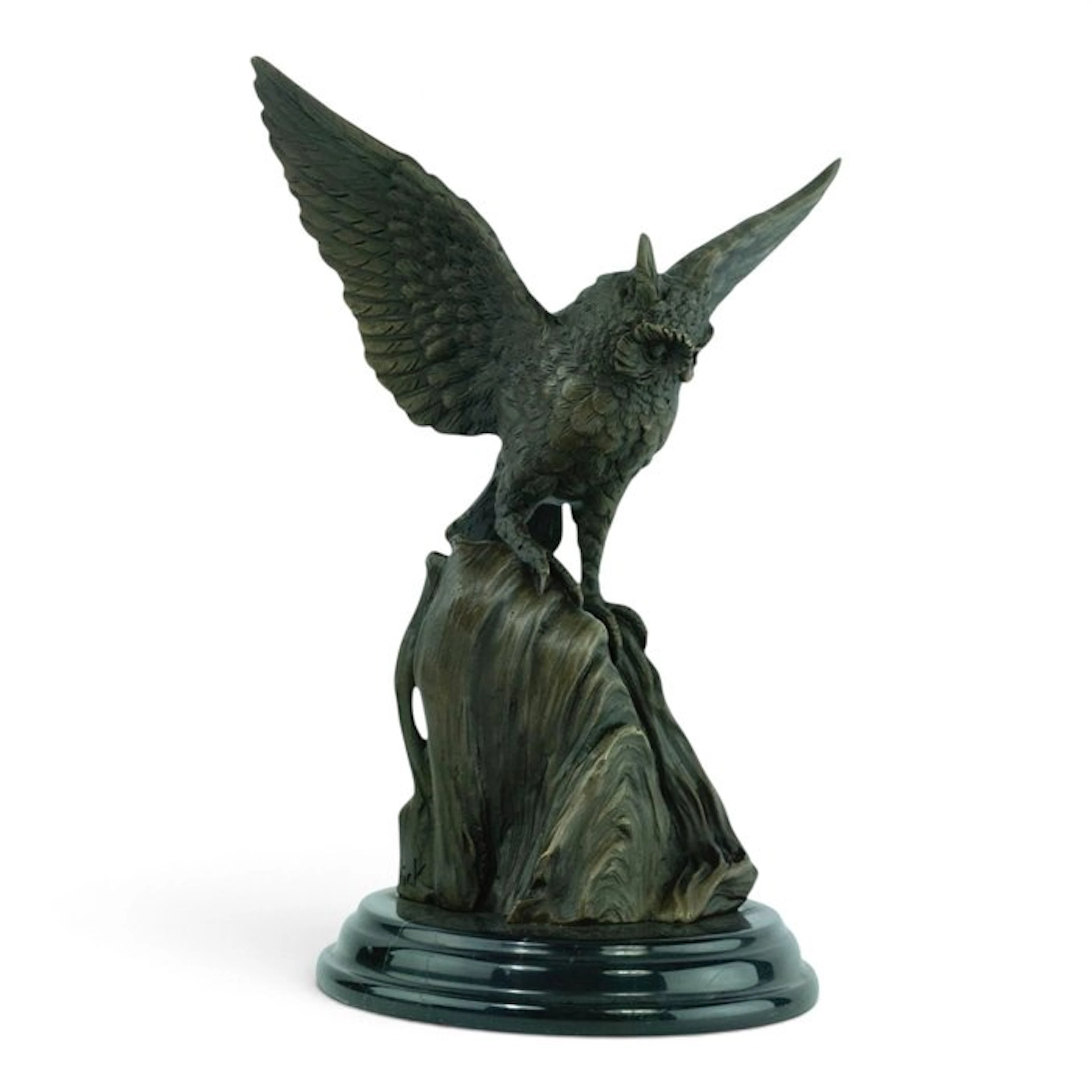 Sculpture, Owl on a Rock - 24 cm - Bronze, Marble
