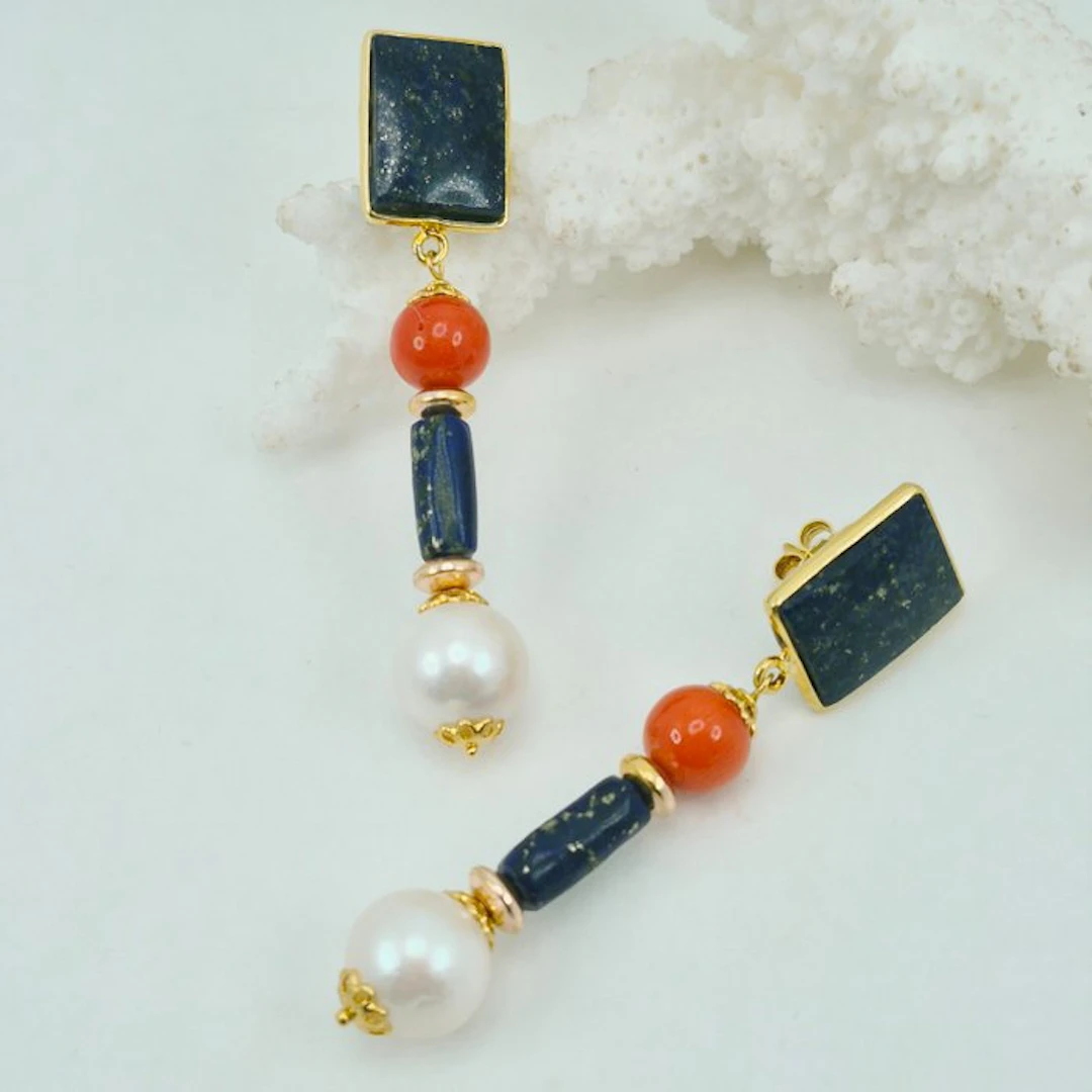 Coral - Silver, Gold-plated - Earrings - CORALLO MEDITERRANEO