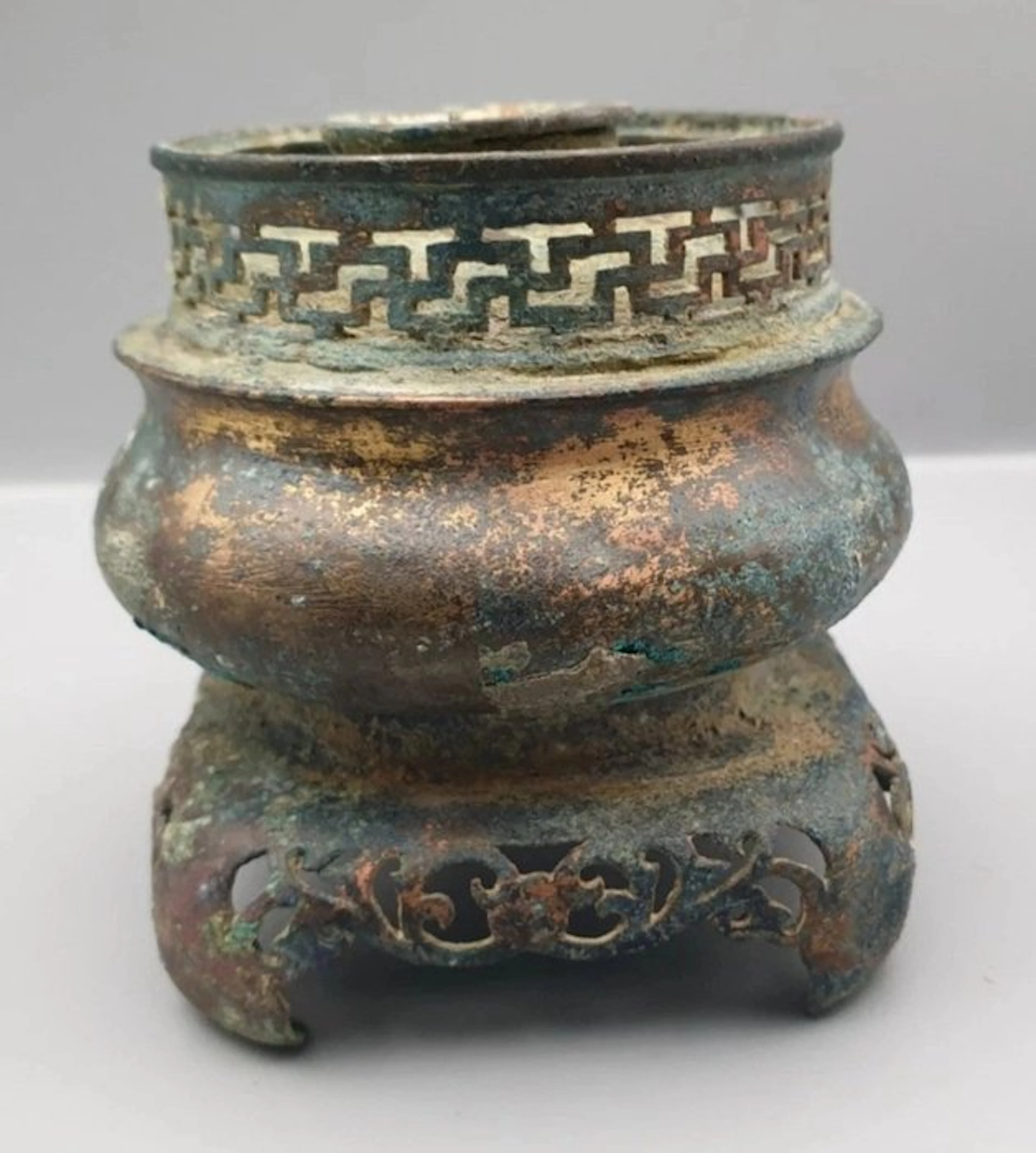 Antique Chinese Bronze Oil Lamp Base with Patina – Late...