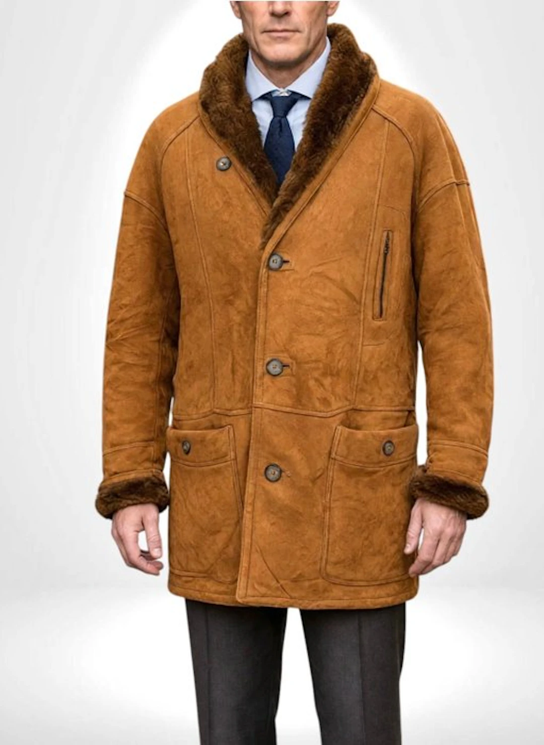 Original SHEARLING 100% Leather Exclusive Premium Aviator classic Coat Tg