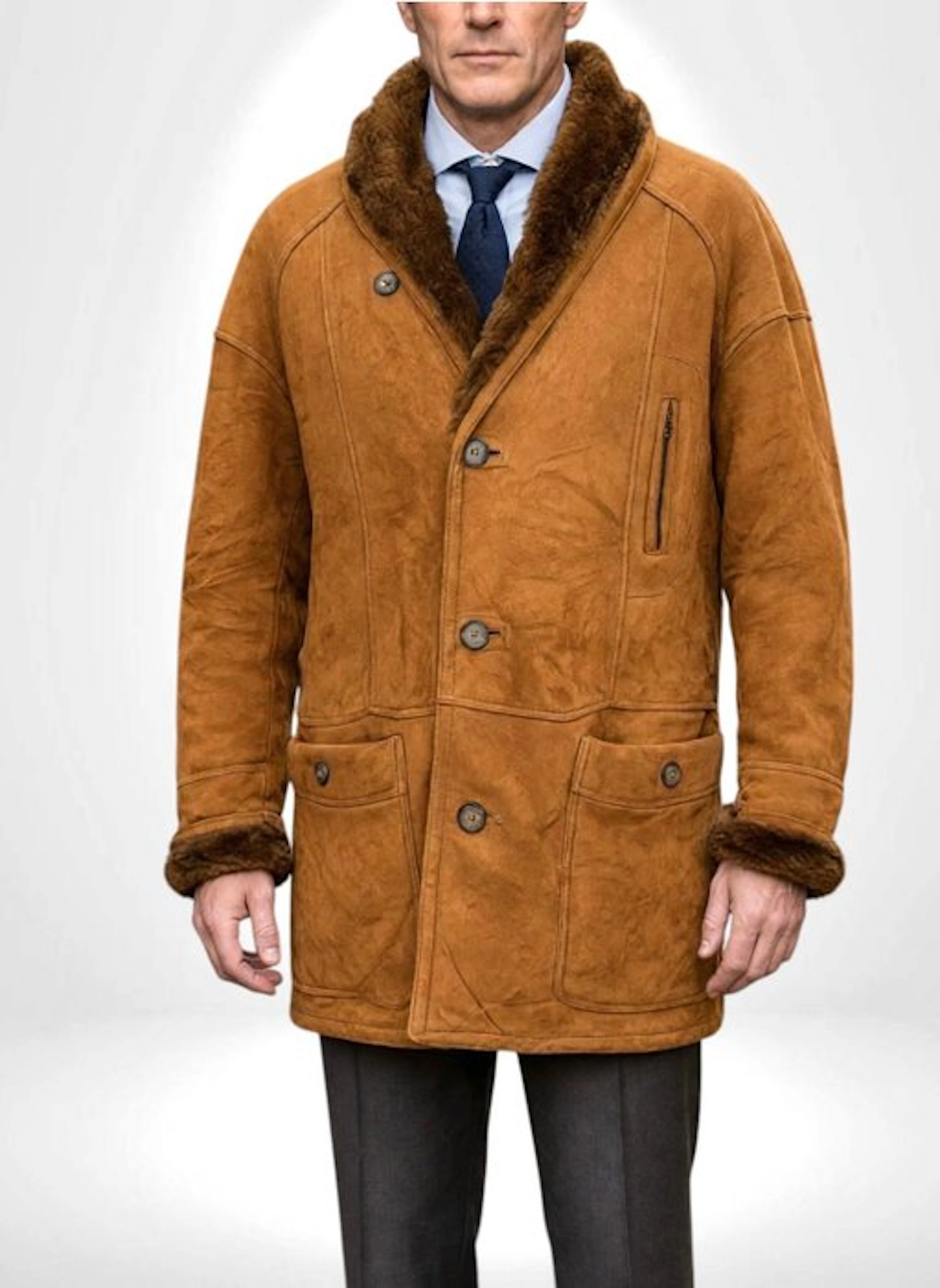 Original SHEARLING 100% Leather Exclusive Premium Aviator classic Coat Tg