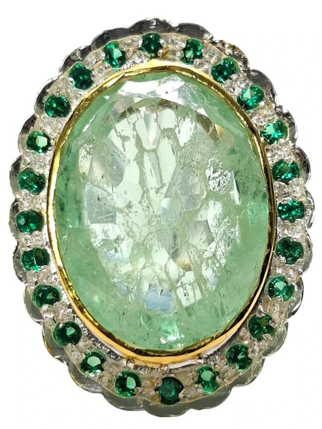 No reserve price - Ring - 9 kt. Silver, Yellow gold Emerald - Emerald