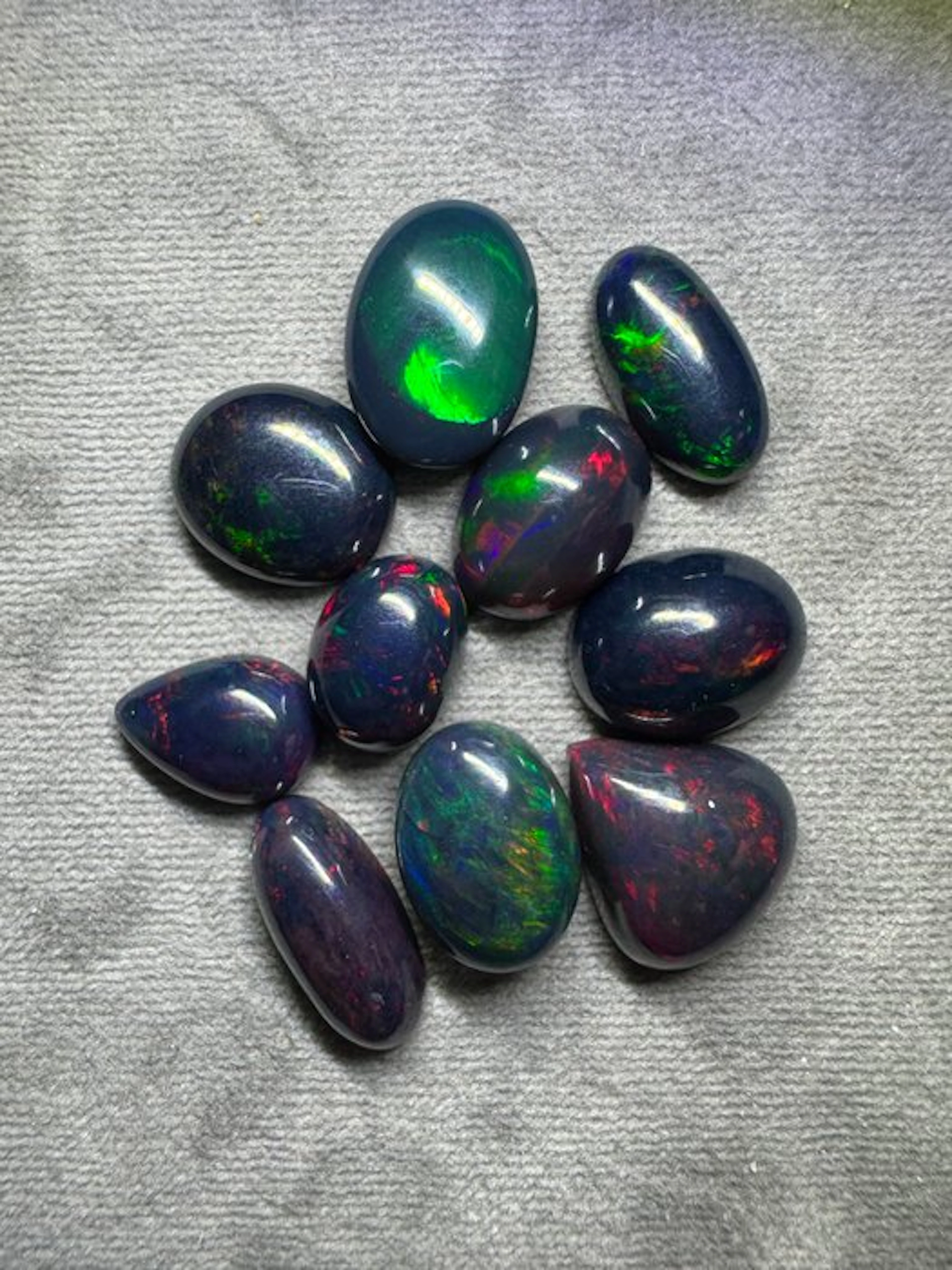 Lot of 10 Ethiopian black opals. 39.35 carats. Cabochons- 7.87 g - (10)