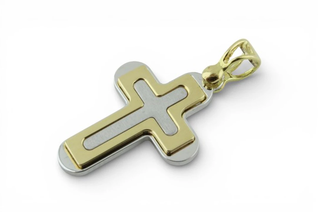 Cross pendant - 18 kt. Yellow gold, White gold