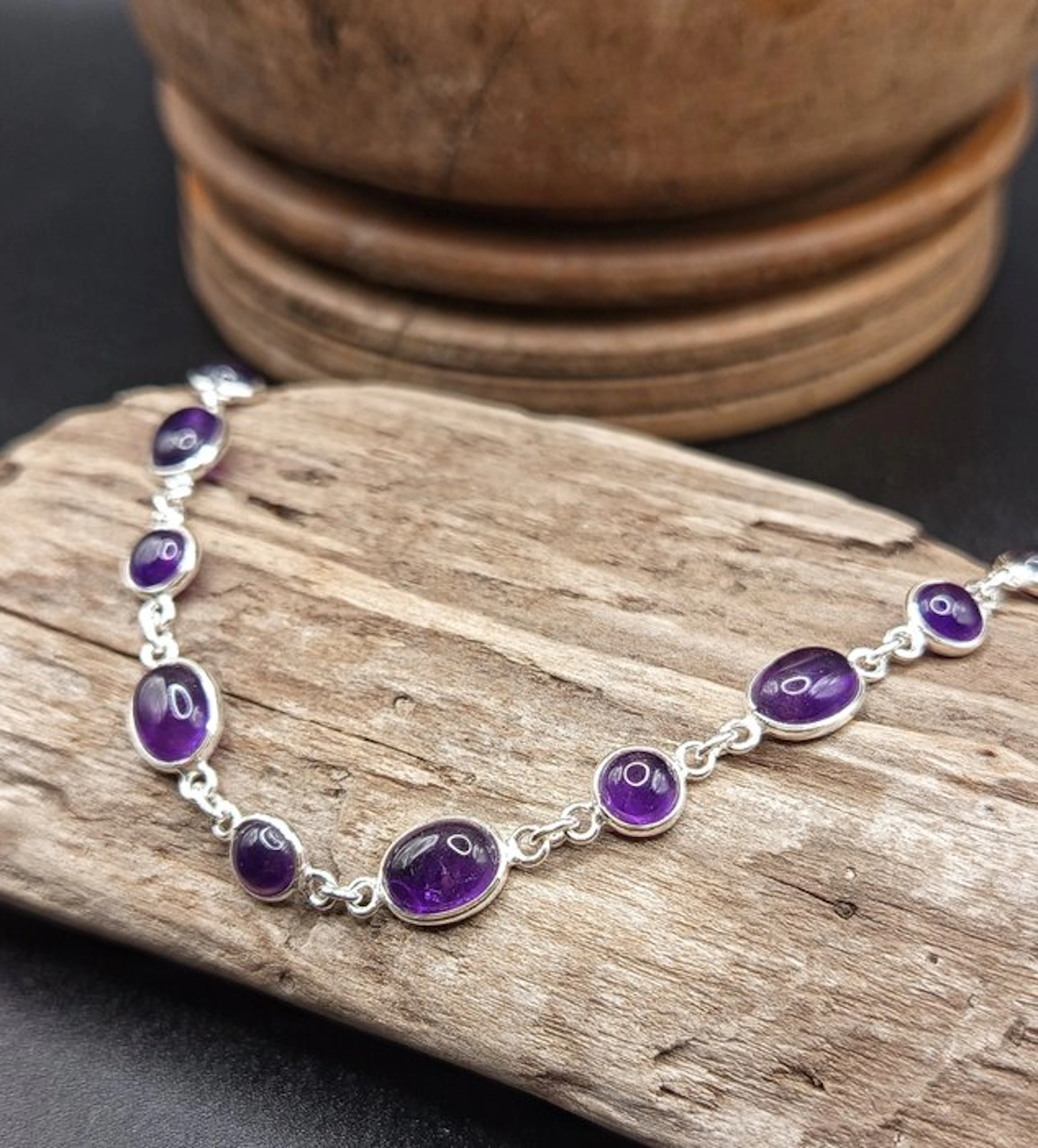 One-of-a-kind 925 silver bracelet with amethyst - Top Quality- 6.3 g - (1)