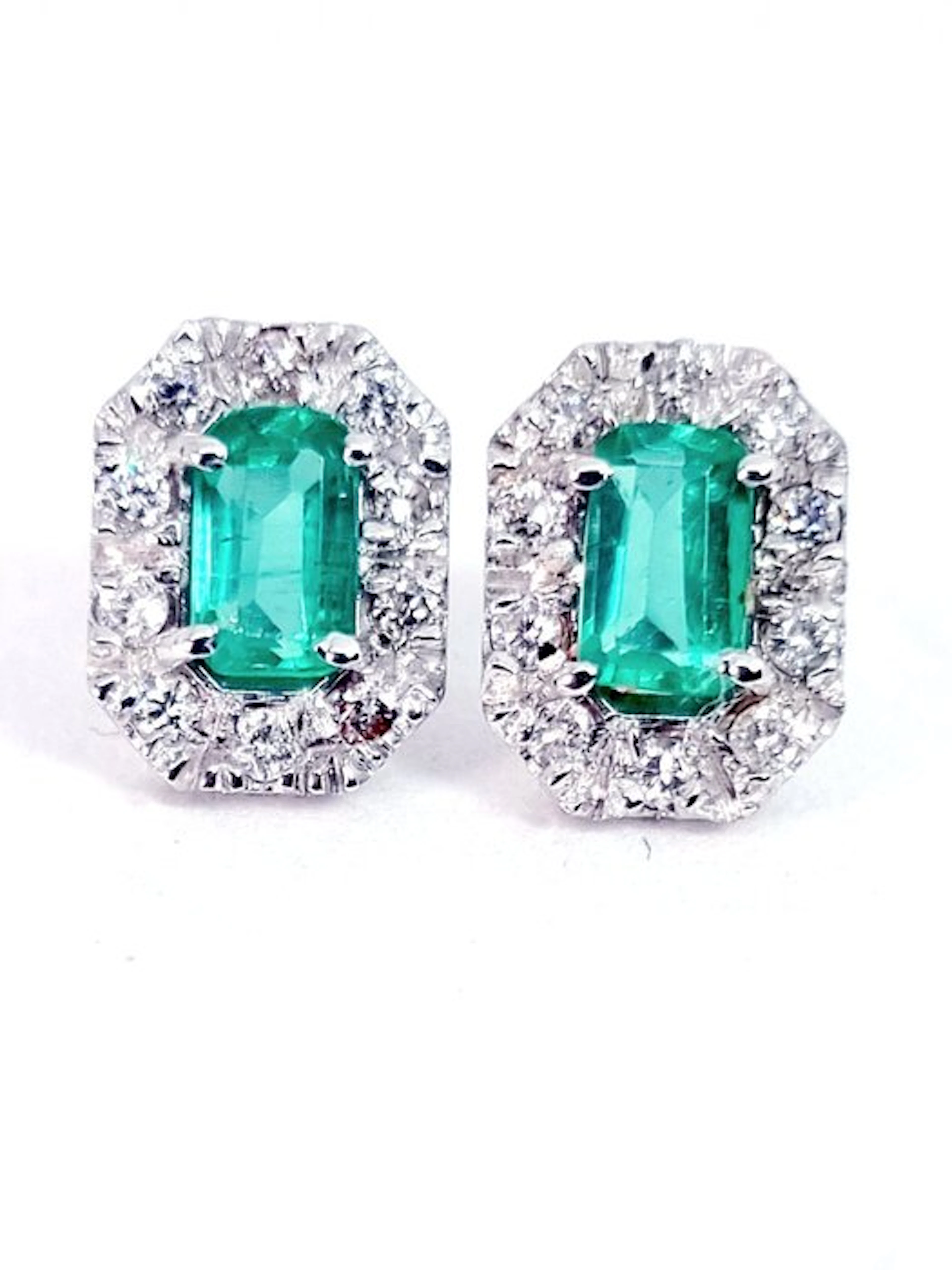 Earrings - 18 kt. White gold Emerald - Diamond