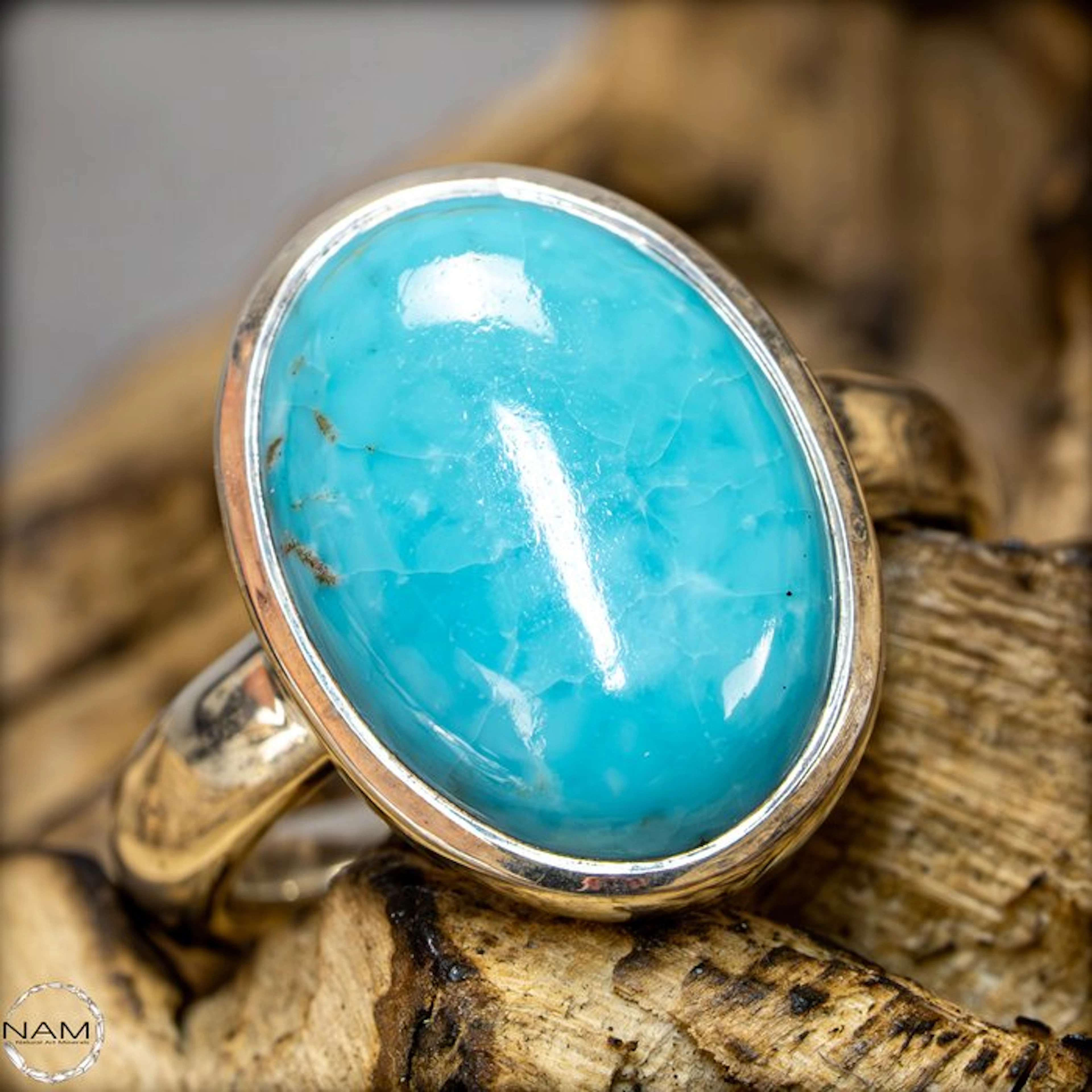 Natural Turquoise Ring in 925-Silver, Arizona, 46.7 ct- 9.34 g