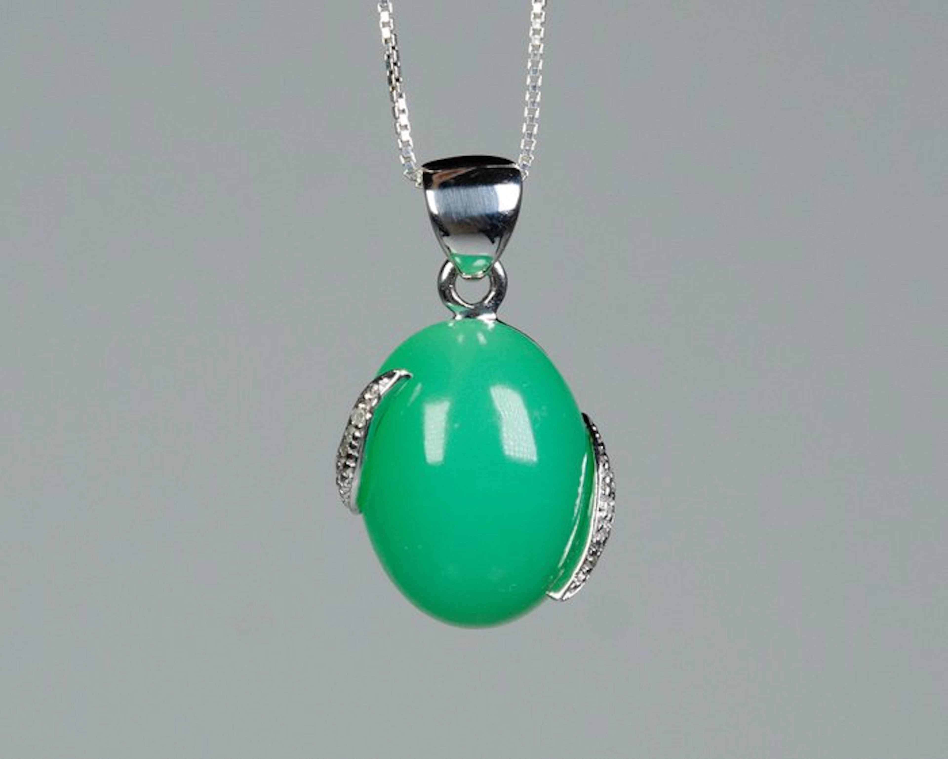 No reserve price - Pendant - 925 silver - chrysoprase - 0.12 ct diamonds