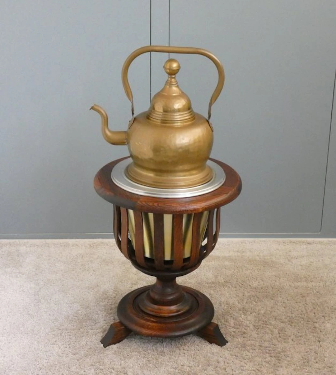 Teapot - Tea stove with holder - Oak, Metal, Copper