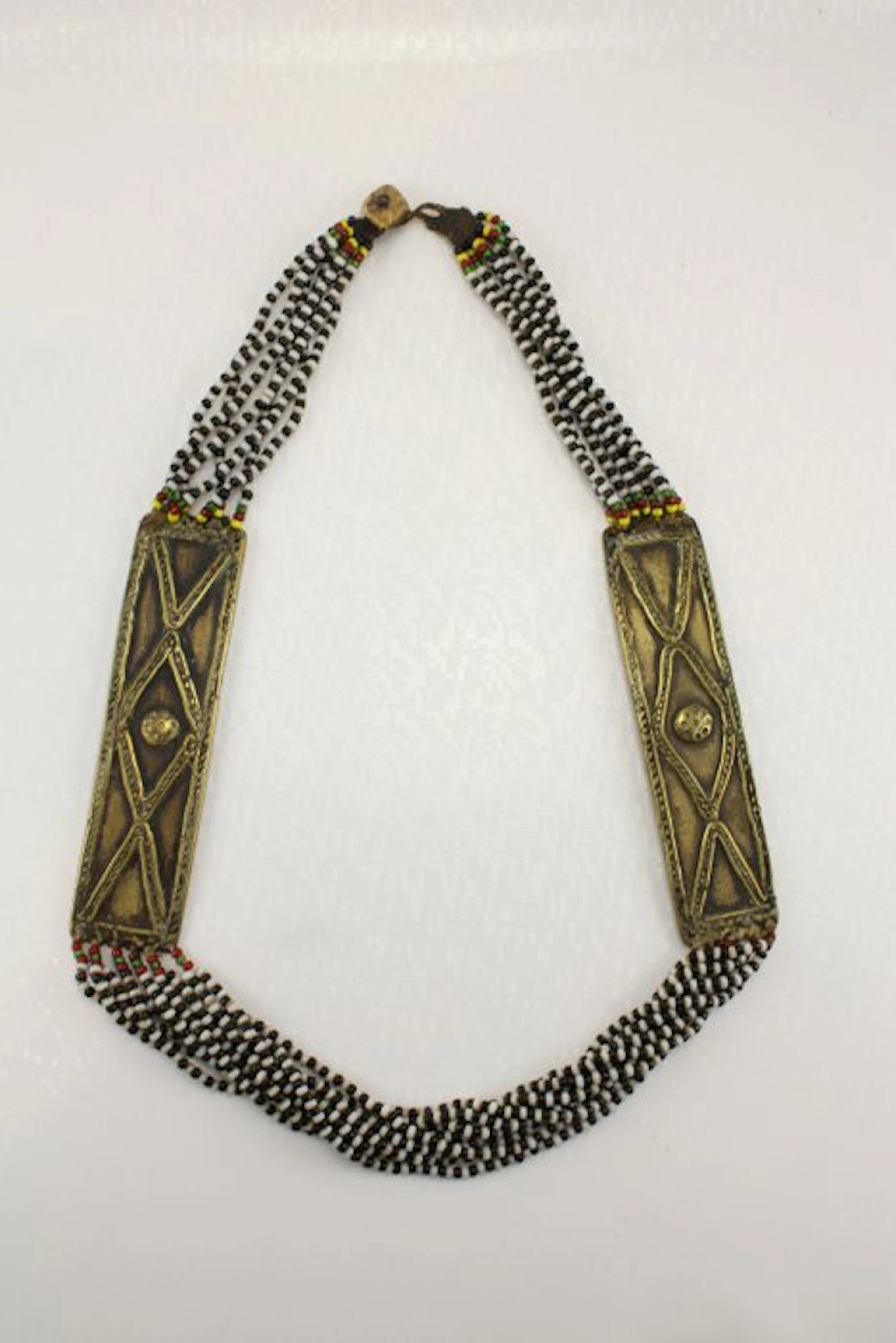 Tribal Multi-Strand Glass Seed Bead & Etched Brass Panel...