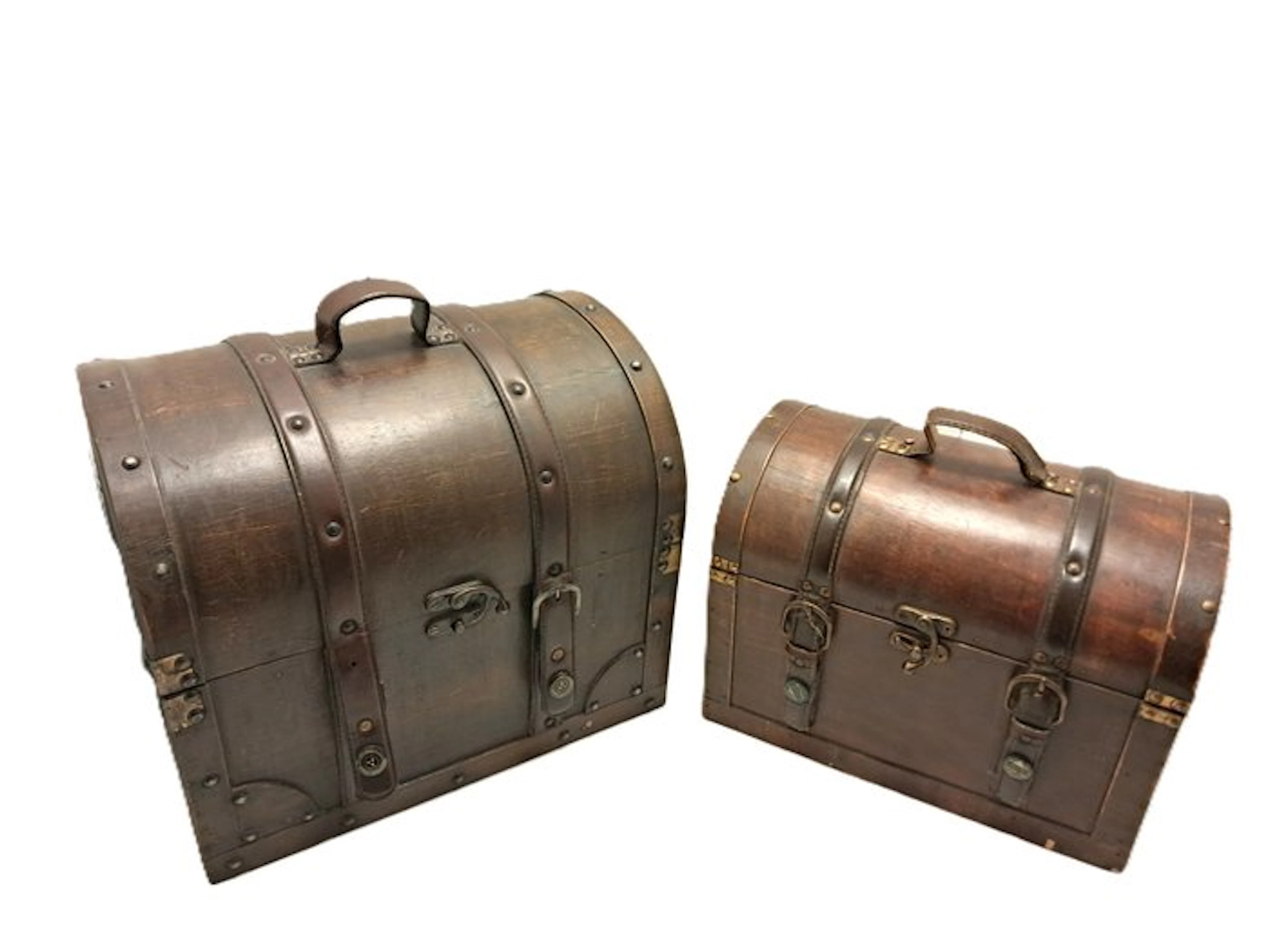 Storage trunk (2) - Wood, Leather - 36 x 32 cm 3.3 kg